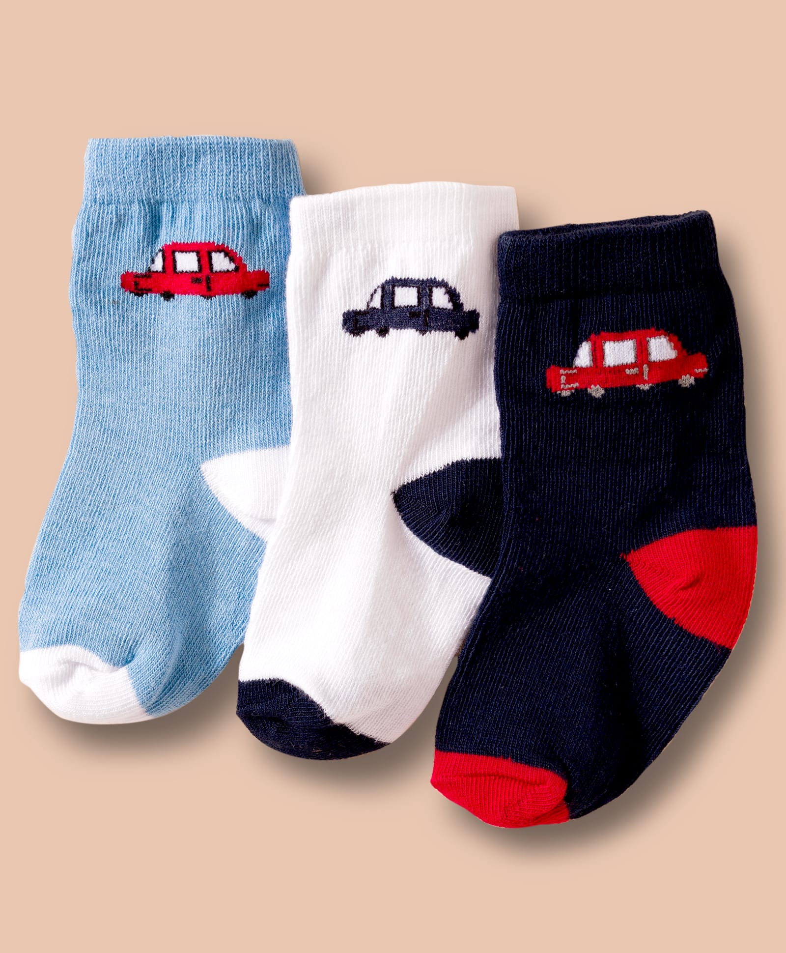 Cute Walk by Babyhug Non Terry Cotton Knit Ankle Length Anti Bacterial Socks With Vehicles Design Pack Of 3 - Multicolour
