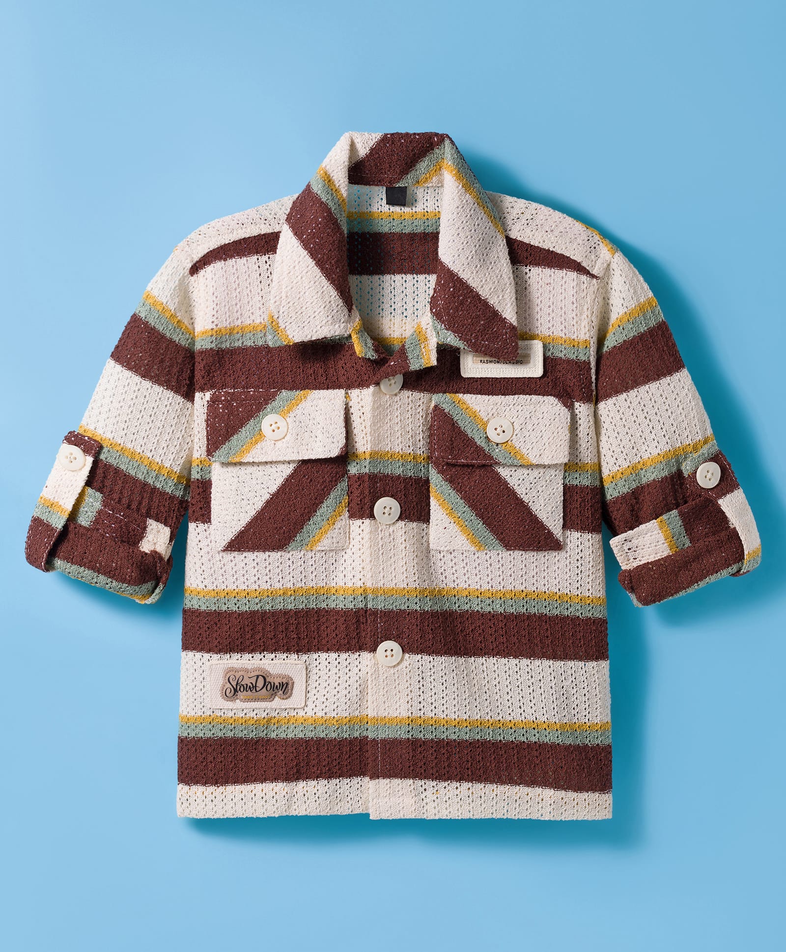 Dapper Dudes Full Sleeves Striped Schiffli Embroidered Shirt - Cream-picture-36