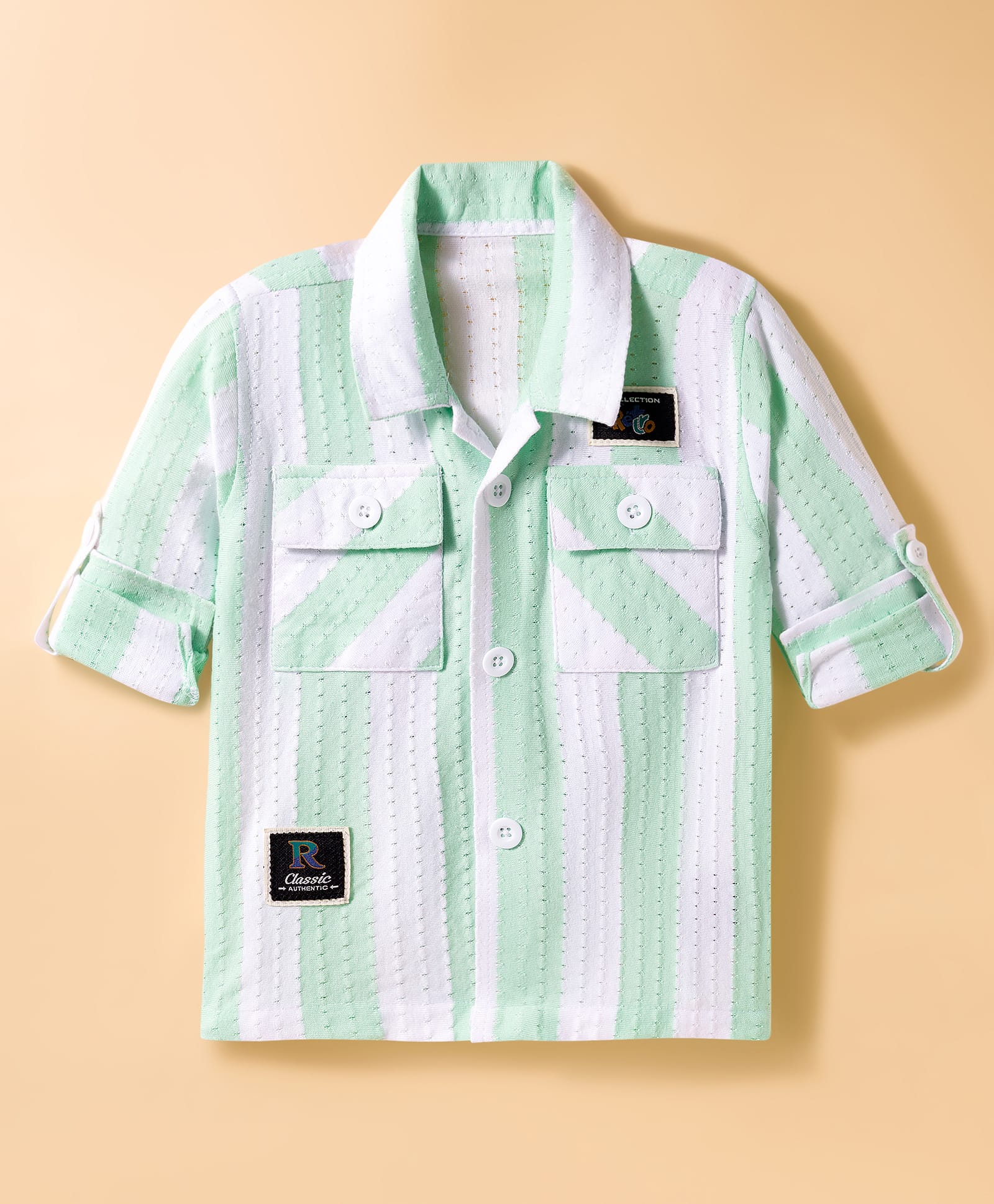 Dapper Dudes Full Sleeves Striped Schiffli Embroidered Shirt - Green-picture-26
