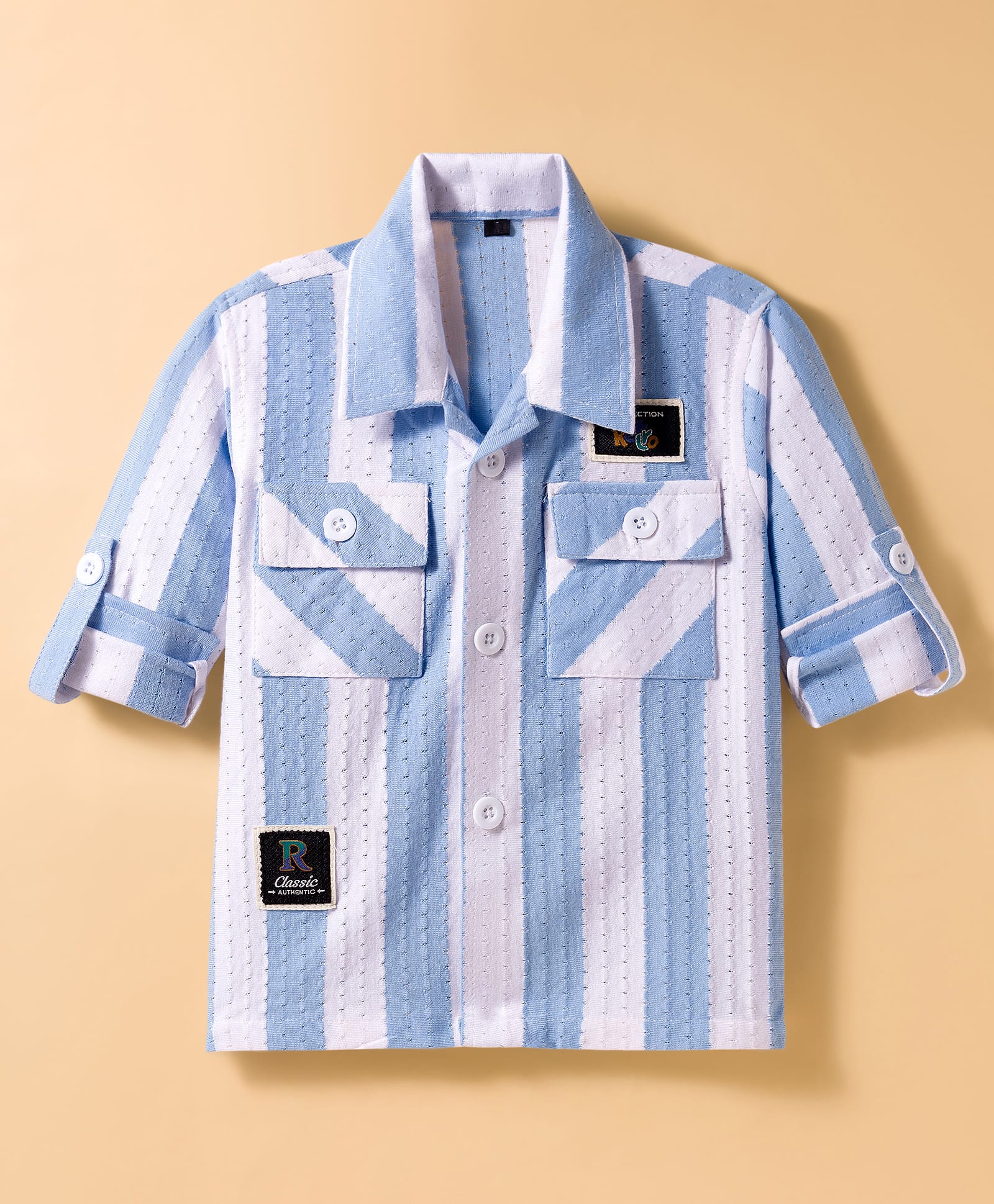 Dapper Dudes Full Sleeves Striped Schiffli Embroidered Shirt - Sky Blue-image-23