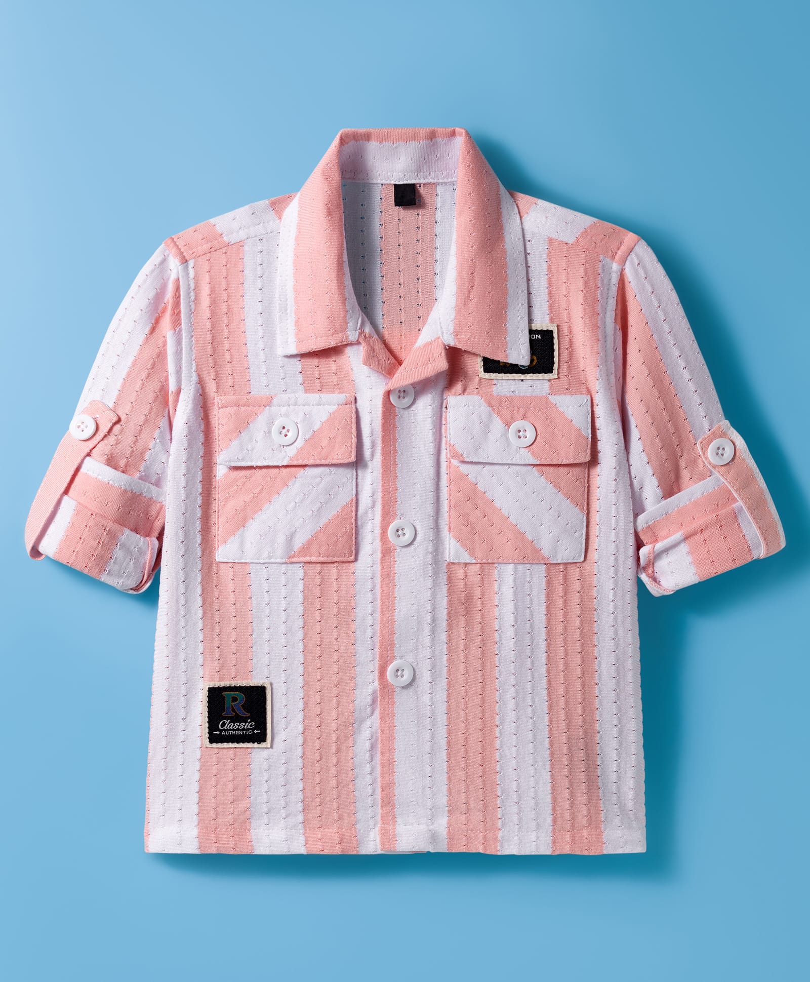 Dapper Dudes Full Sleeves Striped Schiffli Embroidered Shirt - Peach-picture-14