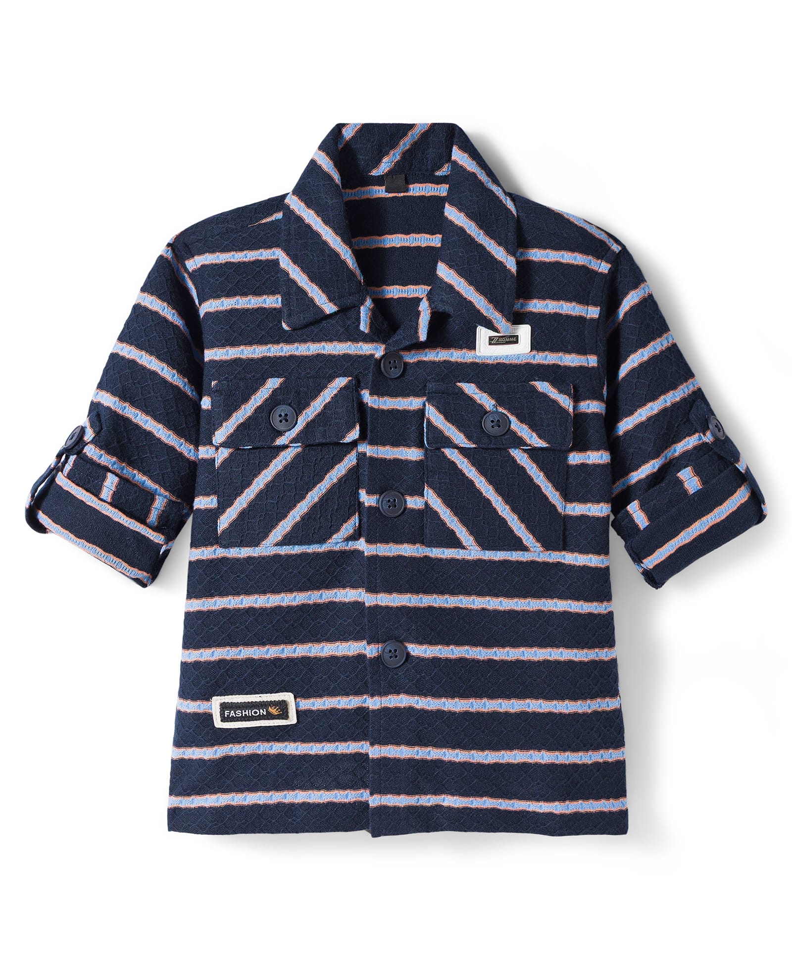 Dapper Dudes Full Sleeves Striped Shirt - Navy Blue-image-34