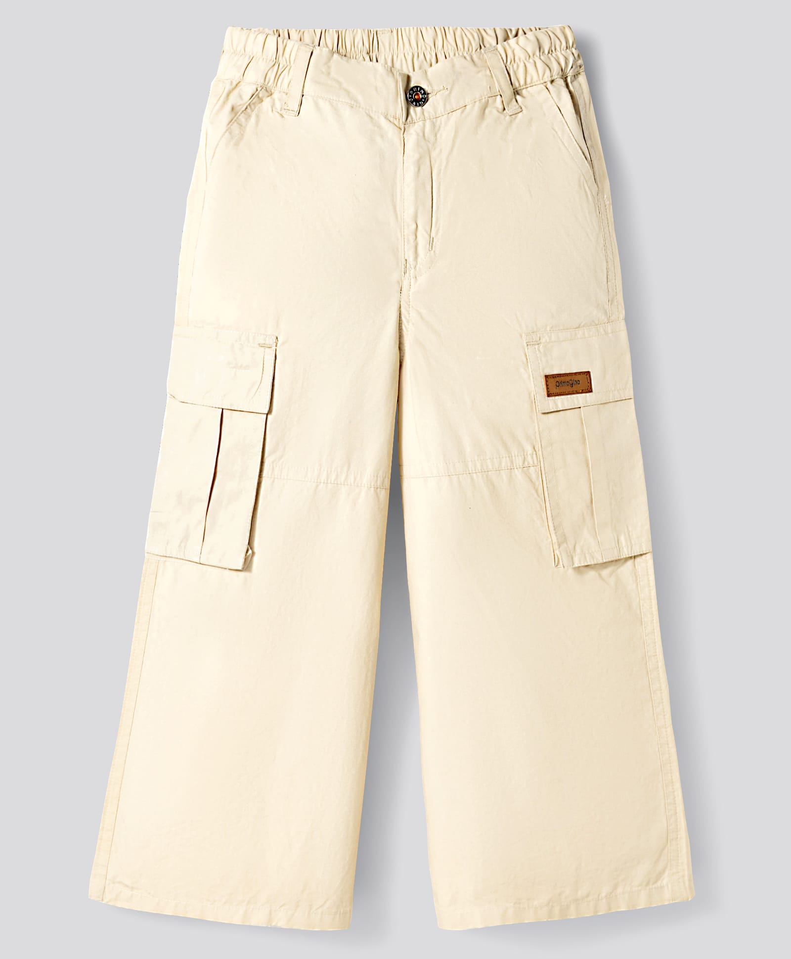 Primo Gino 100% Cotton Woven Full Length Wide Leg Solid Color Cargo Trouser - Beige-picture-34