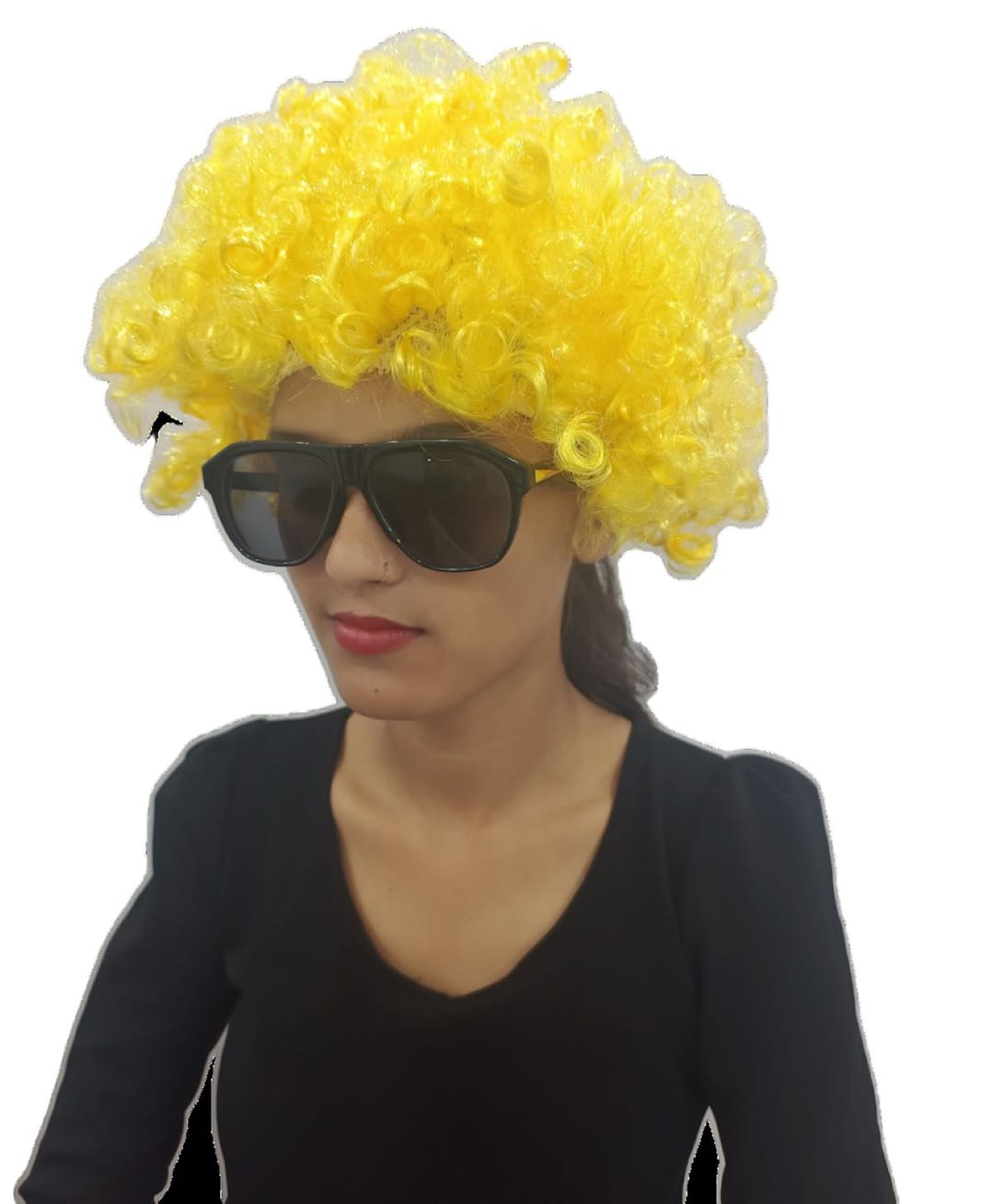 BookMyCostume Synthetic Fancy Dress Accessory Curly Hair Wig - Yellow-image-48