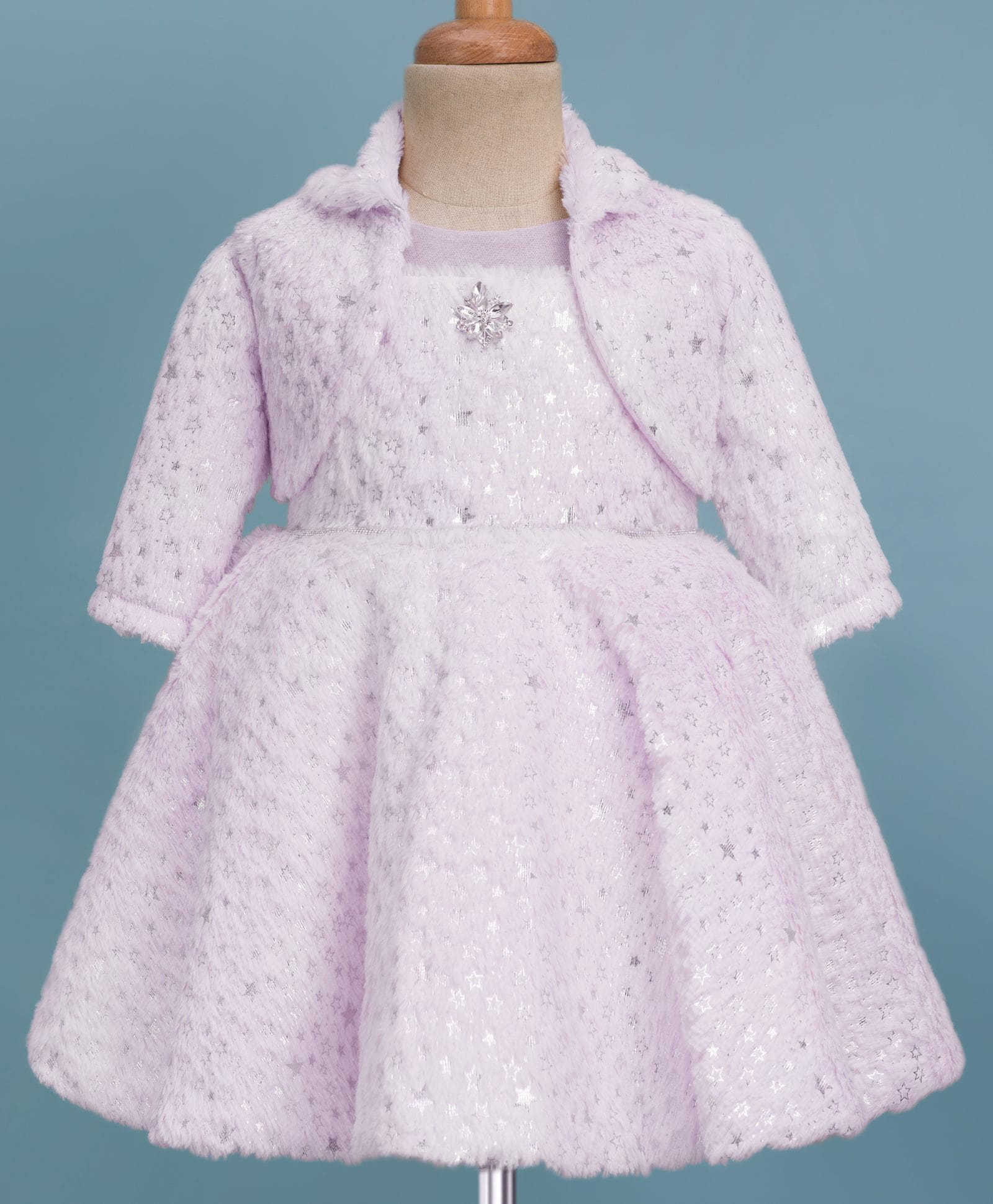 Enfance Butterfly Applique & Fur Detailed Knee Length Dress With Full Sleeves Jacket - Lavender-picture-27
