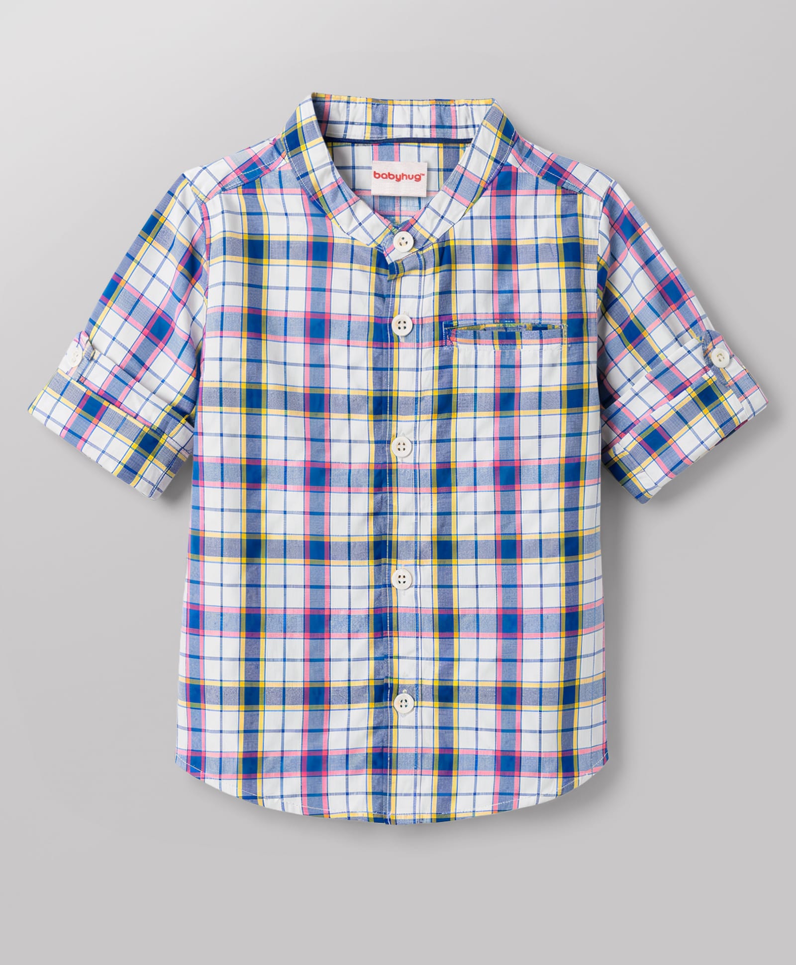 Babyhug Cotton Woven Shirt Full Sleeve Mandarin Collar Check Multi 12-18 Months-image-48