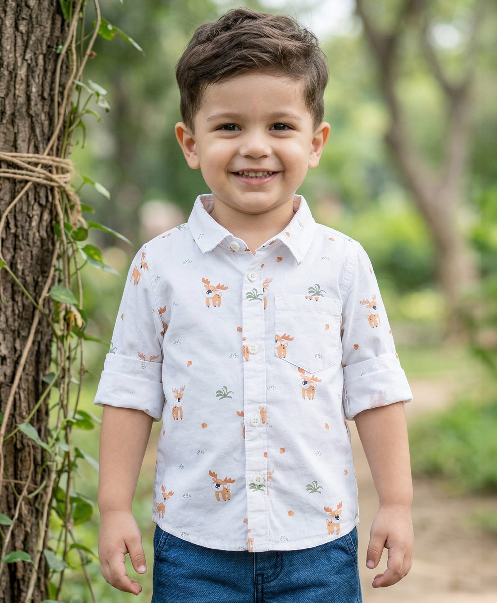 Babyhug Cotton Woven Full Sleeves Deer Printed Shirt - White-picture-20