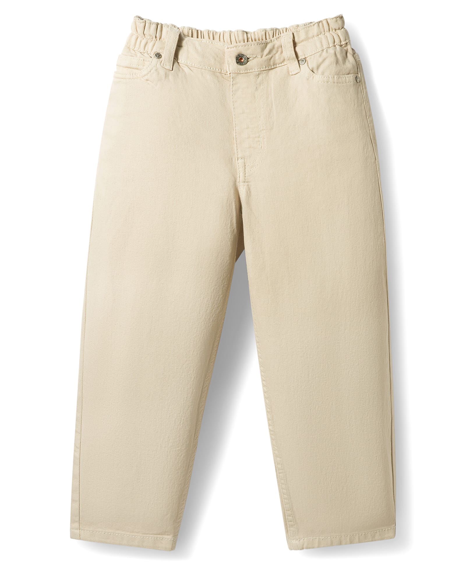 Primo Gino Woven Relaxed Full Length Solid Colour Washed Baggy Jeans - Beige