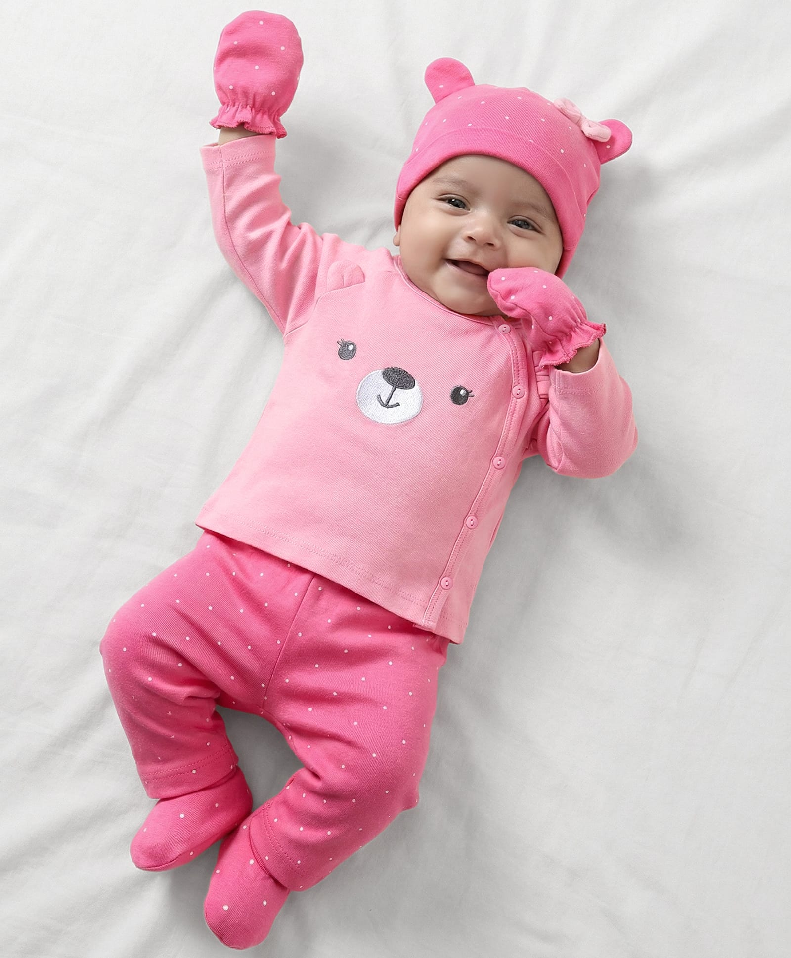 Babyhug 100% Cotton Interlock Knit Full Sleeves Inner Wear Set With Cap Mittens & Booties - Baby Pink-image-44
