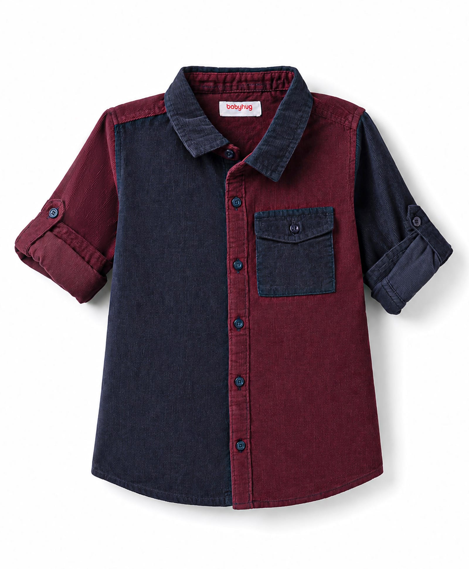 Babyhug Cotton Corduroy Shirt with Roll Up Sleeves and Collar Multi 3-4 Years-picture-20