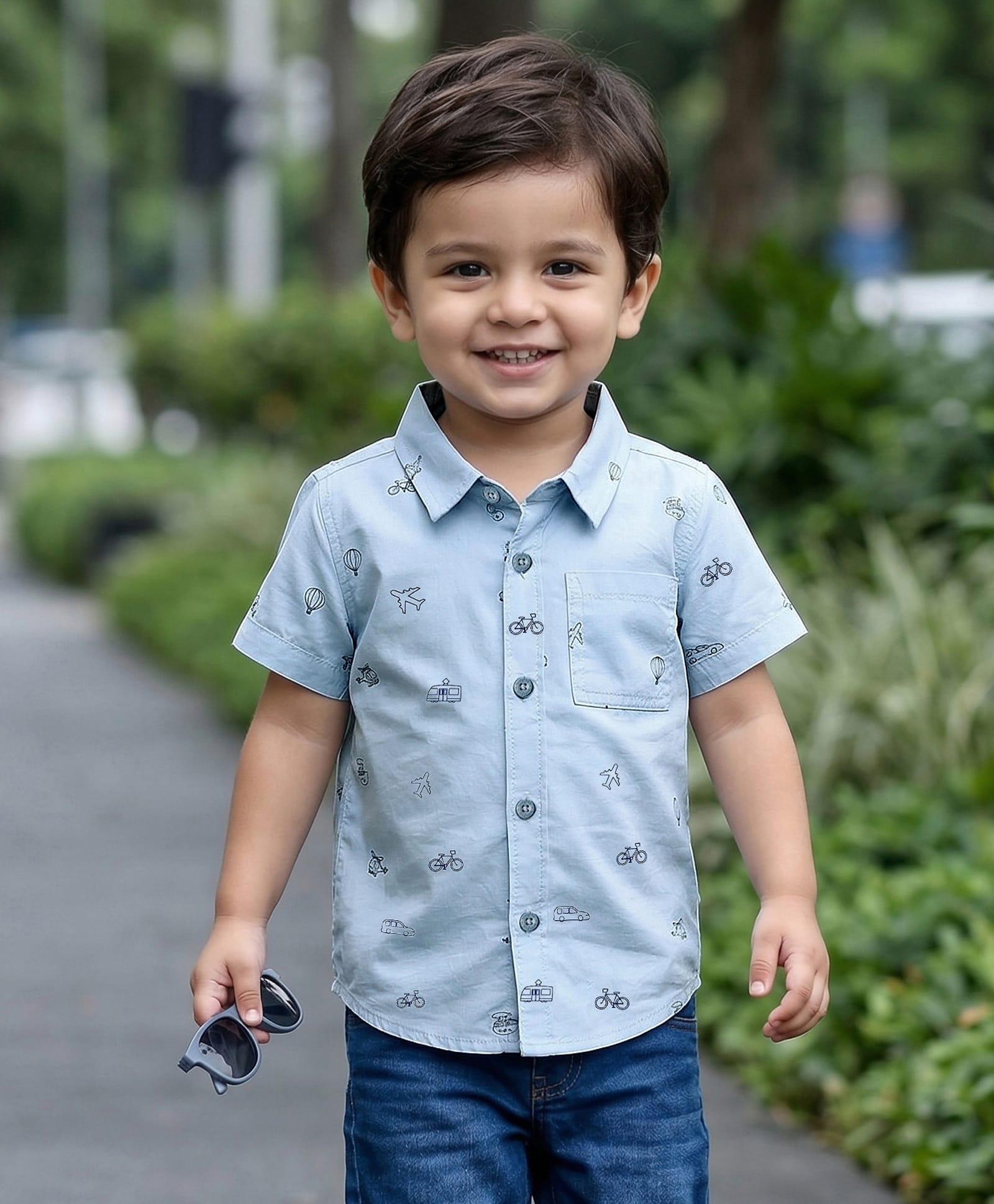 Babyhug Cotton Woven Half Sleeves Vehicle Printed Shirt - Blue-image-33