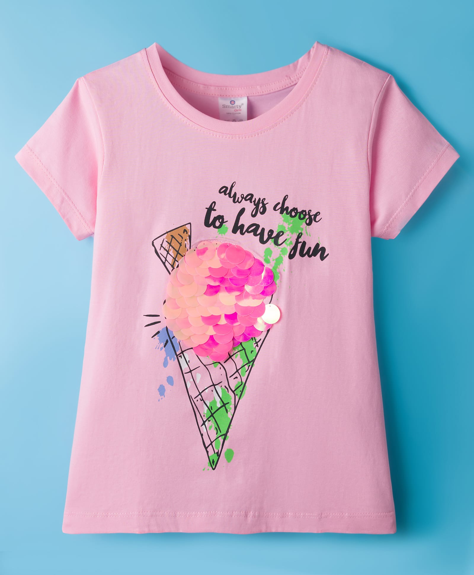 Smarty Girls Sinker Knit Half Sleeves Top with Ice Cream Print - Pink-picture-40