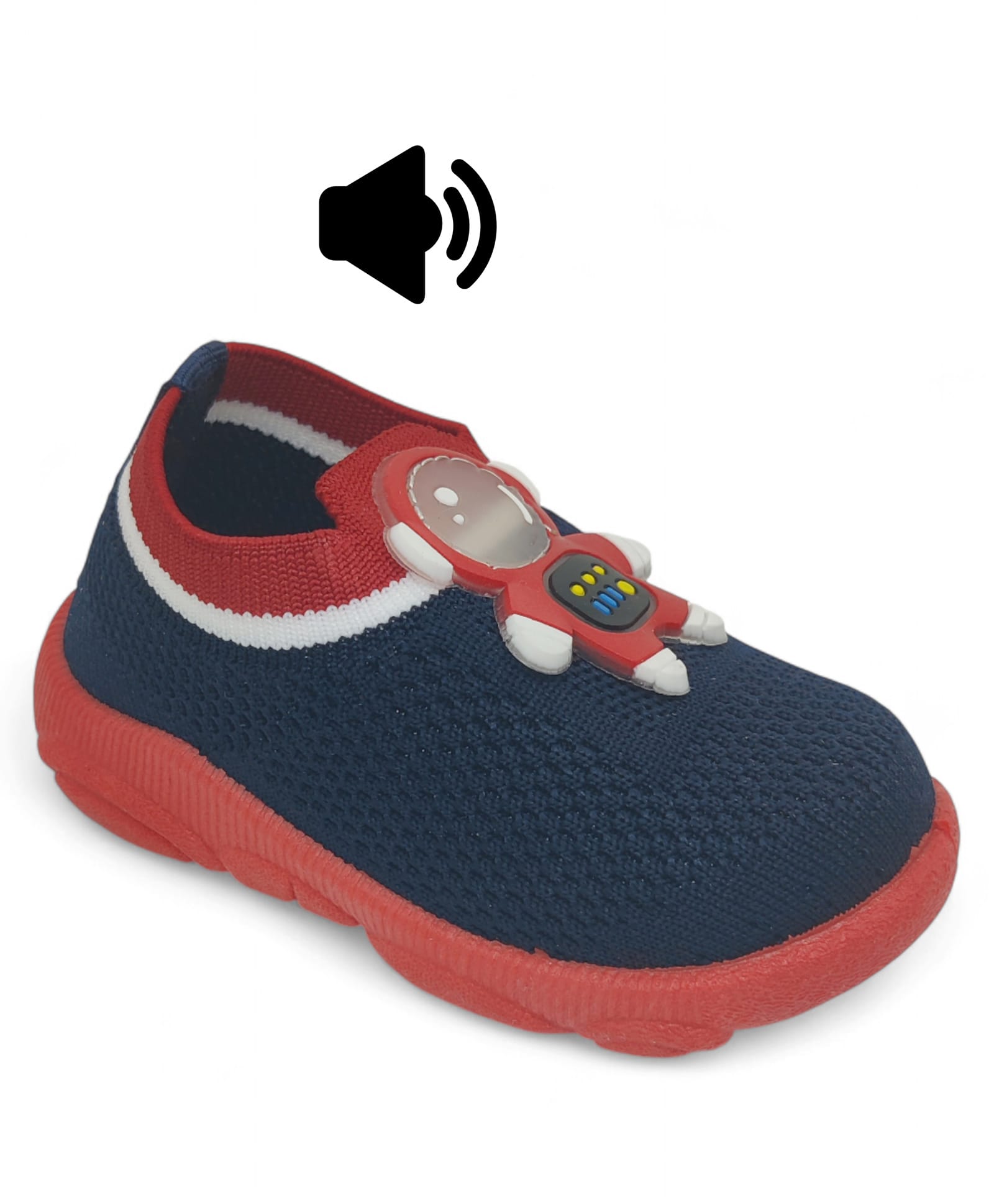 Lil Lollipop Colour Blocked Mesh & Astronaut Applique Detailed Slip On Musical Shoes - Navy Blue-picture-24
