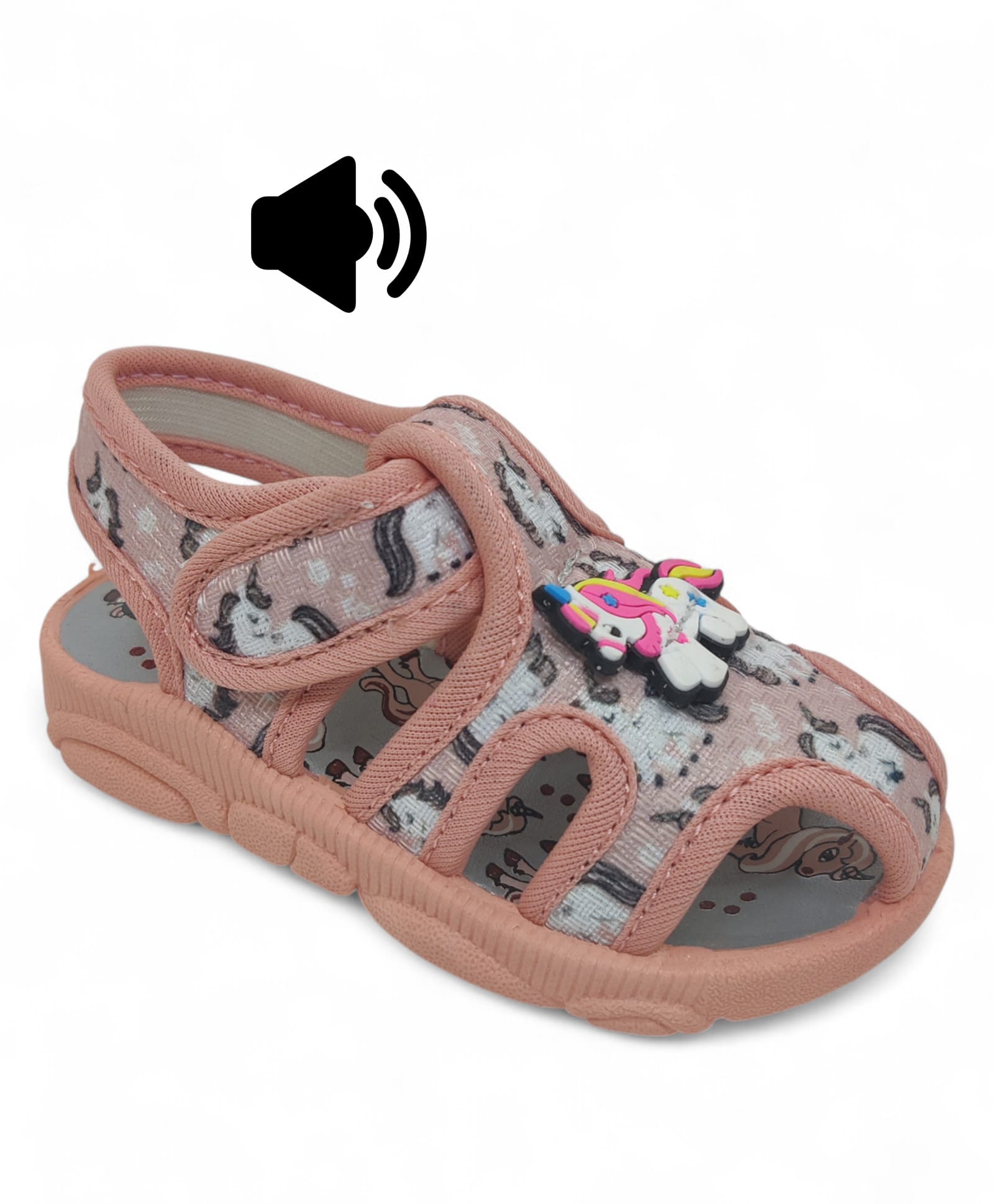Lil Lollipop Unicorn Printed & Applique Detailed Velcro Closure Musical Sandals - Peach-image-32