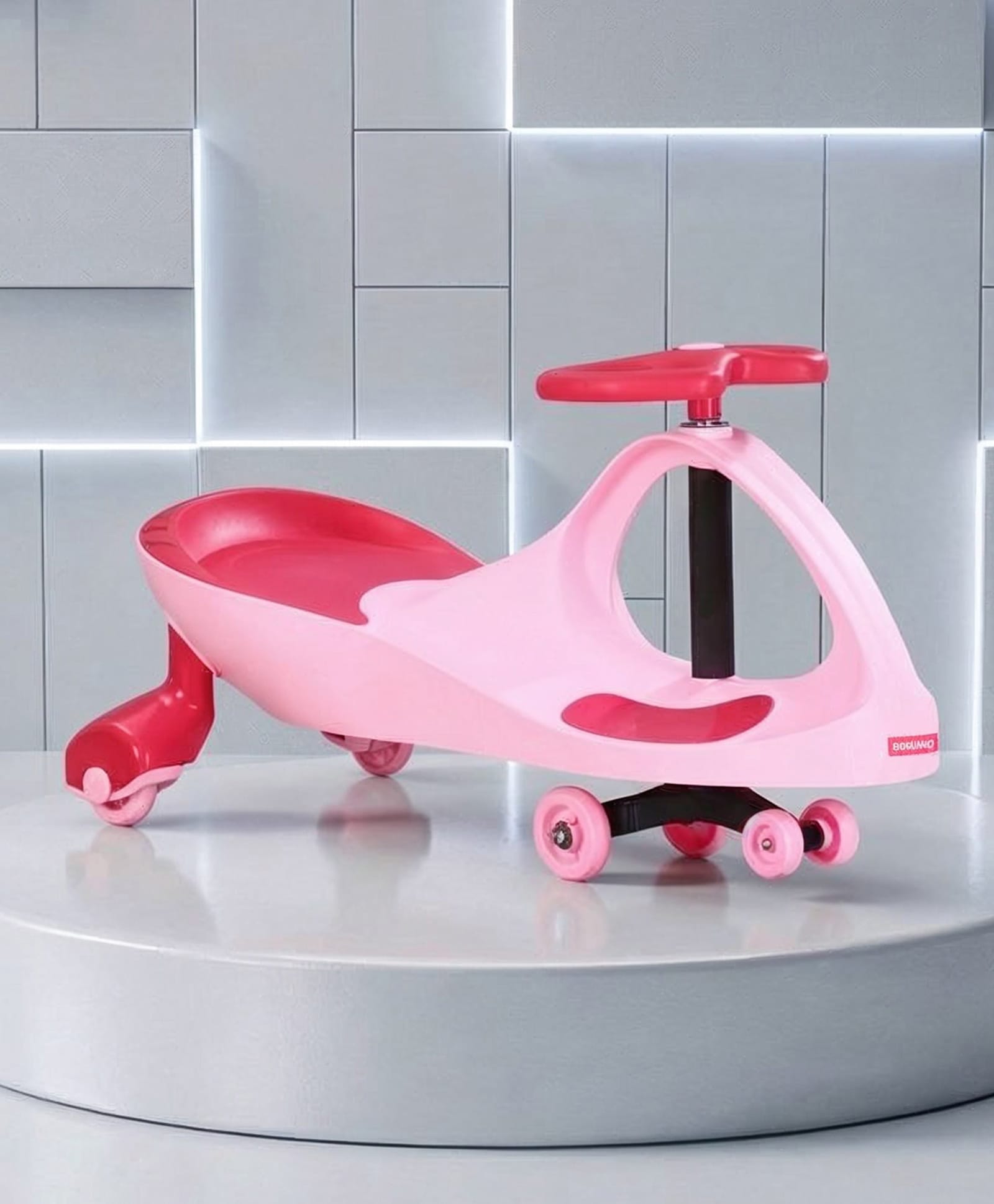 Babyhug Kids Twister Swing Car with Comfortable Seat - Pink & Dark Pink| Easy to Handle| Built for Rough Play| Encourages Physical Activity| Smooth Wheels| For Kids of 3 to 8 years| Sport Gift