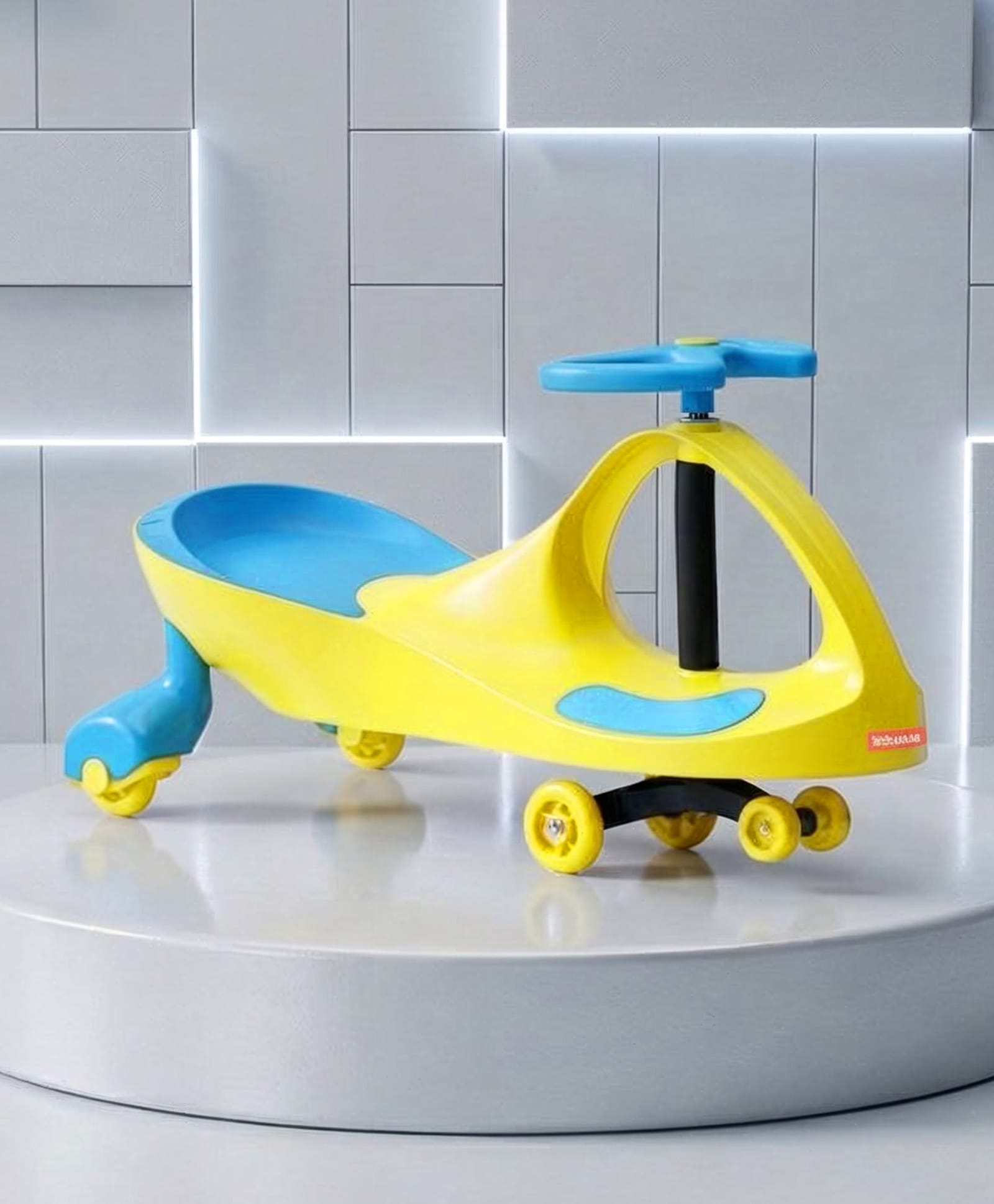 Babyhug Kids Twister Swing Car with Comfortable Seat - Blue & Yellow| Easy to Handle| Built for Rough Play| Encourages Physical Activity| Smooth Wheels| For Kids of 3 to 8 years| Sport Gift