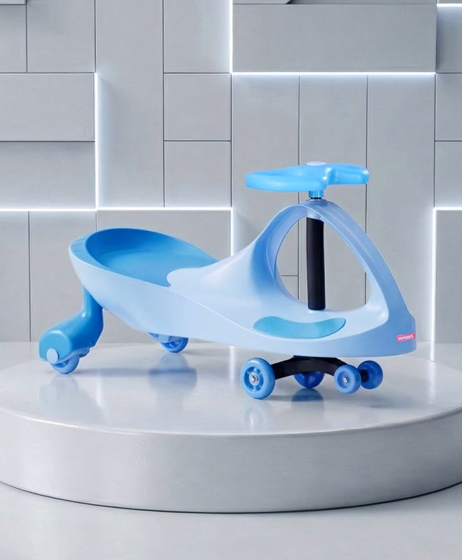 Babyhug Kids Twister Swing Car with Comfortable Seat - Blue & Dark Blue| Easy to Handle| Built for Rough Play| Encourages Physical Activity| Smooth Wheels| For Kids of 3 to 8 years| Sport Gift