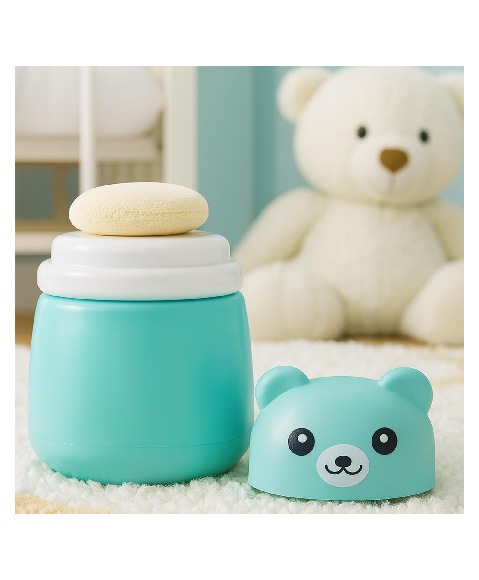 Joy Buzz Portable Baby Skin Care Baby Powder Puff With Box Holder Container for New Born and Kids for Baby Face and Body (Panda-blue)-image-19