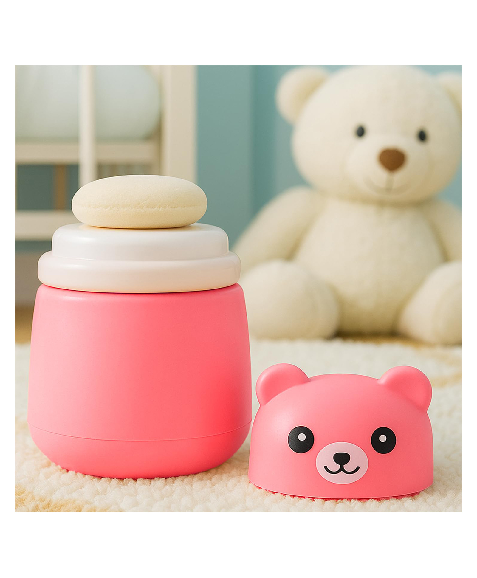 Joy Buzz Portable Baby Skin Care Baby Powder Puff With Box Holder Container for New Born and Kids for Baby Face and Body (Panda-Pink)-image-46