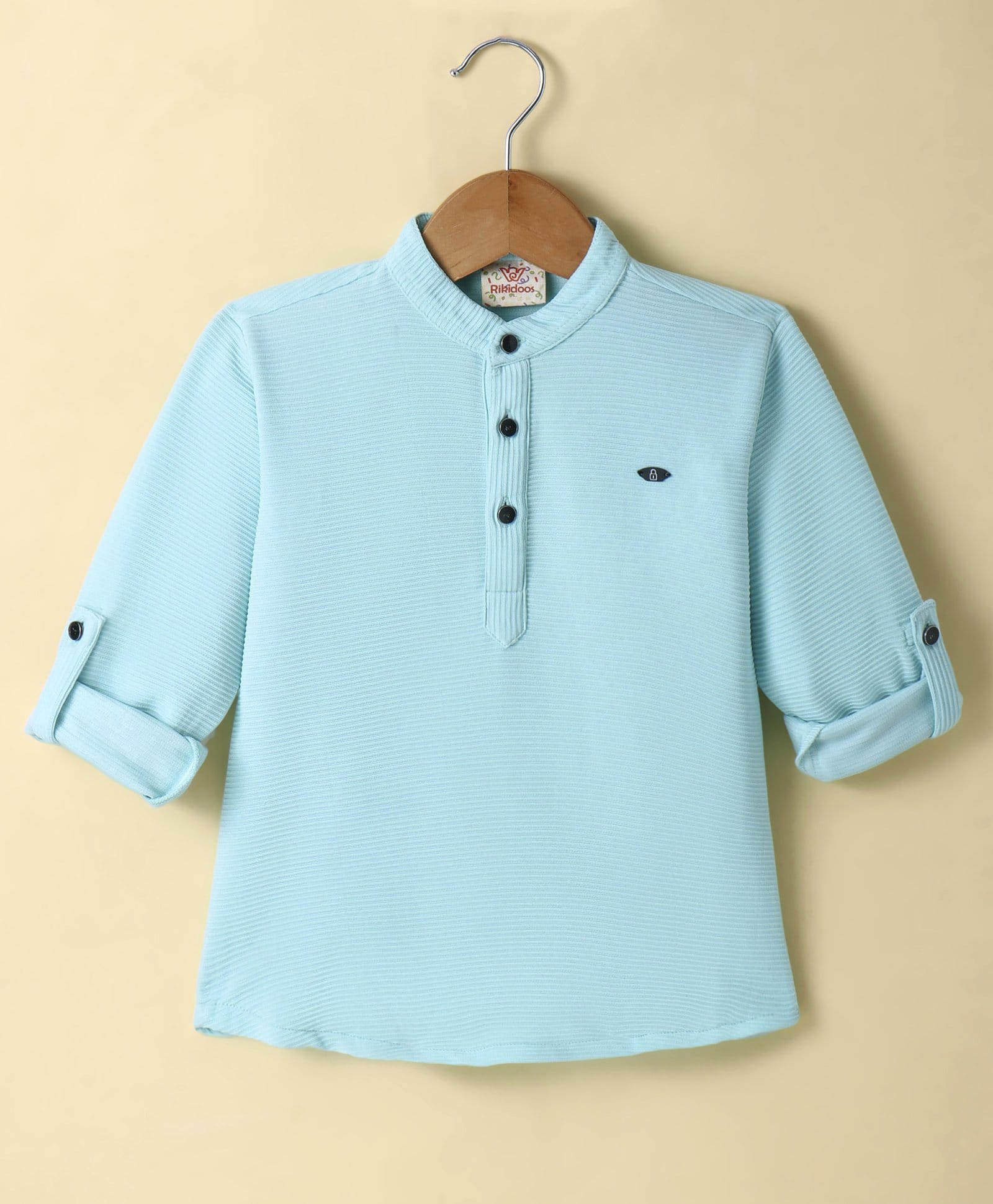 Rikidoos Full Sleeves Solid Kurta Style Shirt - Sky Blue-picture-39