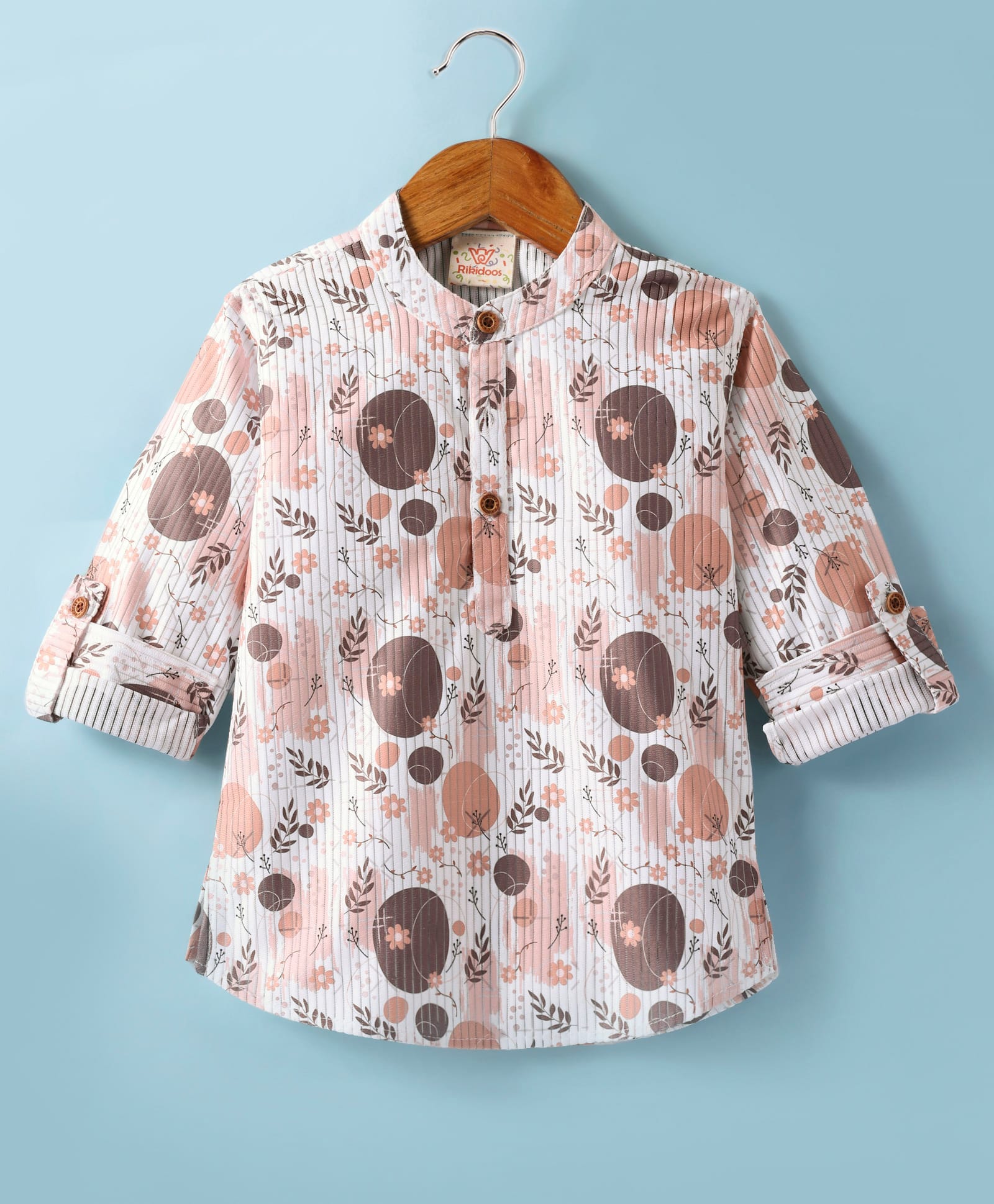 Rikidoos Full Sleeves Floral Printed Kurta Style Shirt - Peach-picture-40