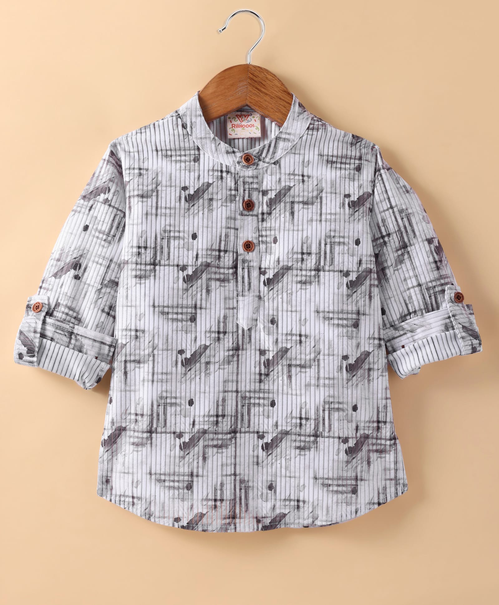 Rikidoos Full Sleeves Abstract Printed Kurta Style Shirt - Grey-image-30
