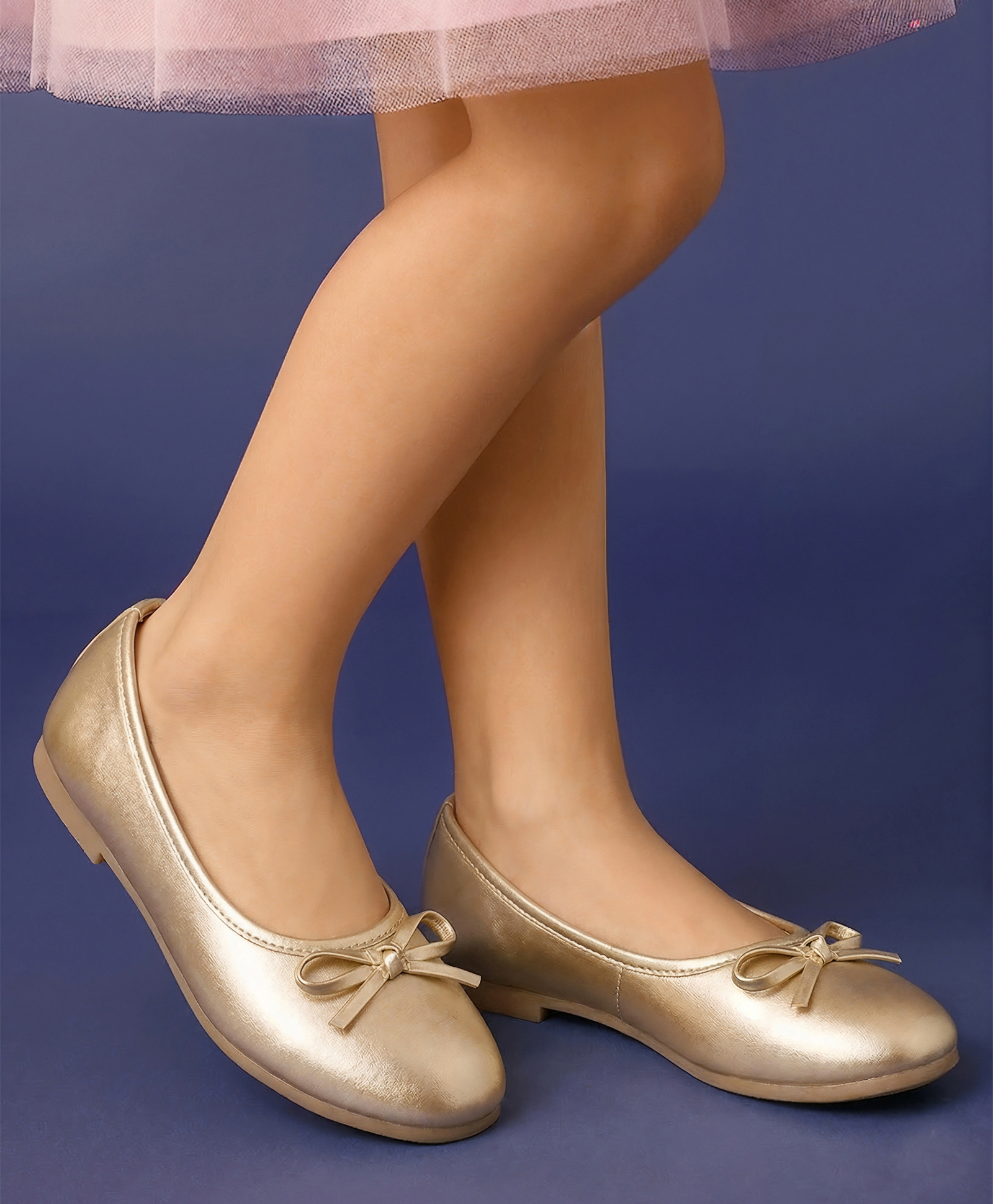 Pine Kids Slip On Closed Toe Ballerina with Bow Applique - Gold-image-49