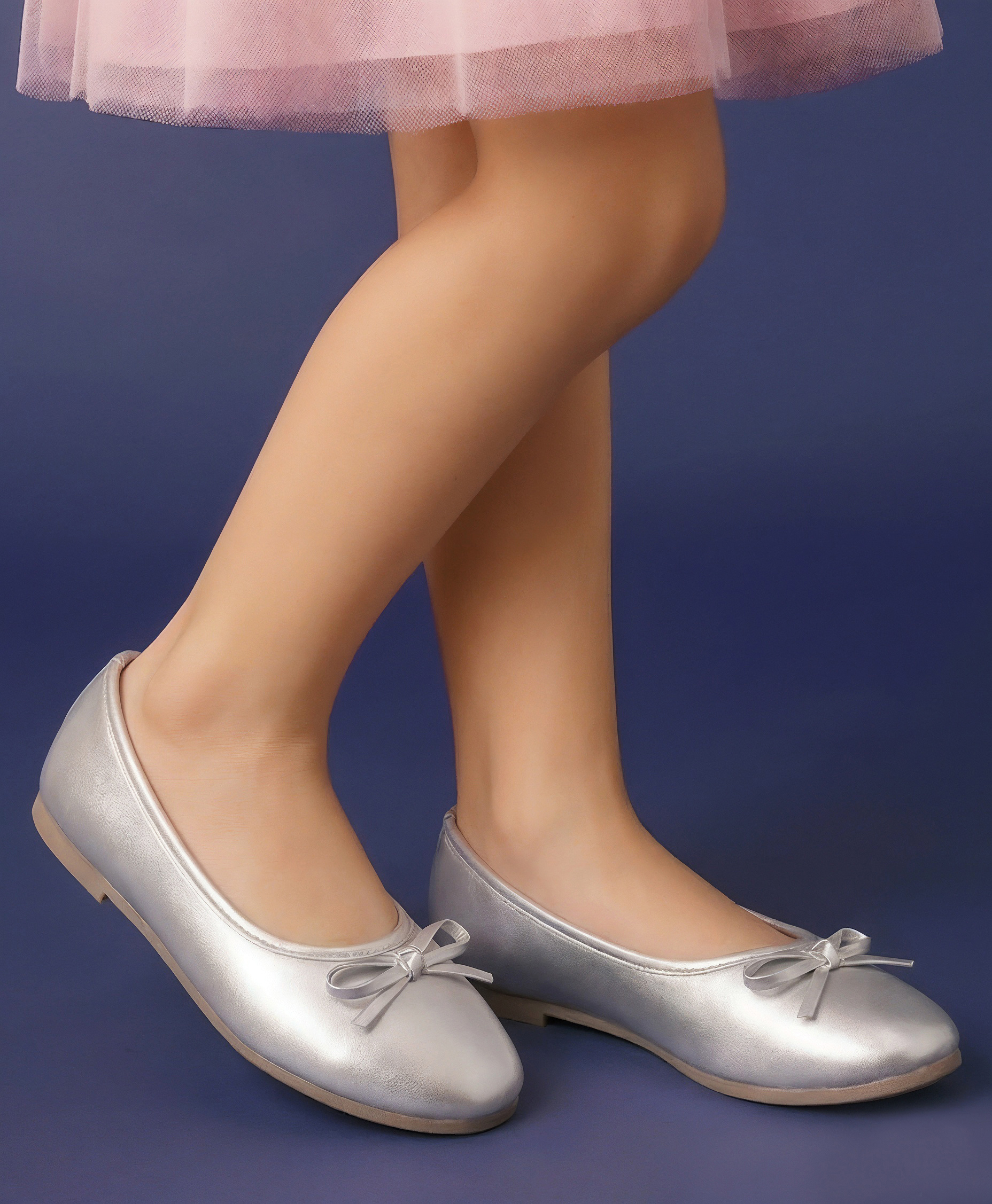 Pine Kids Slip On Closed Toe Ballerina with Bow Applique - Silver-picture-28