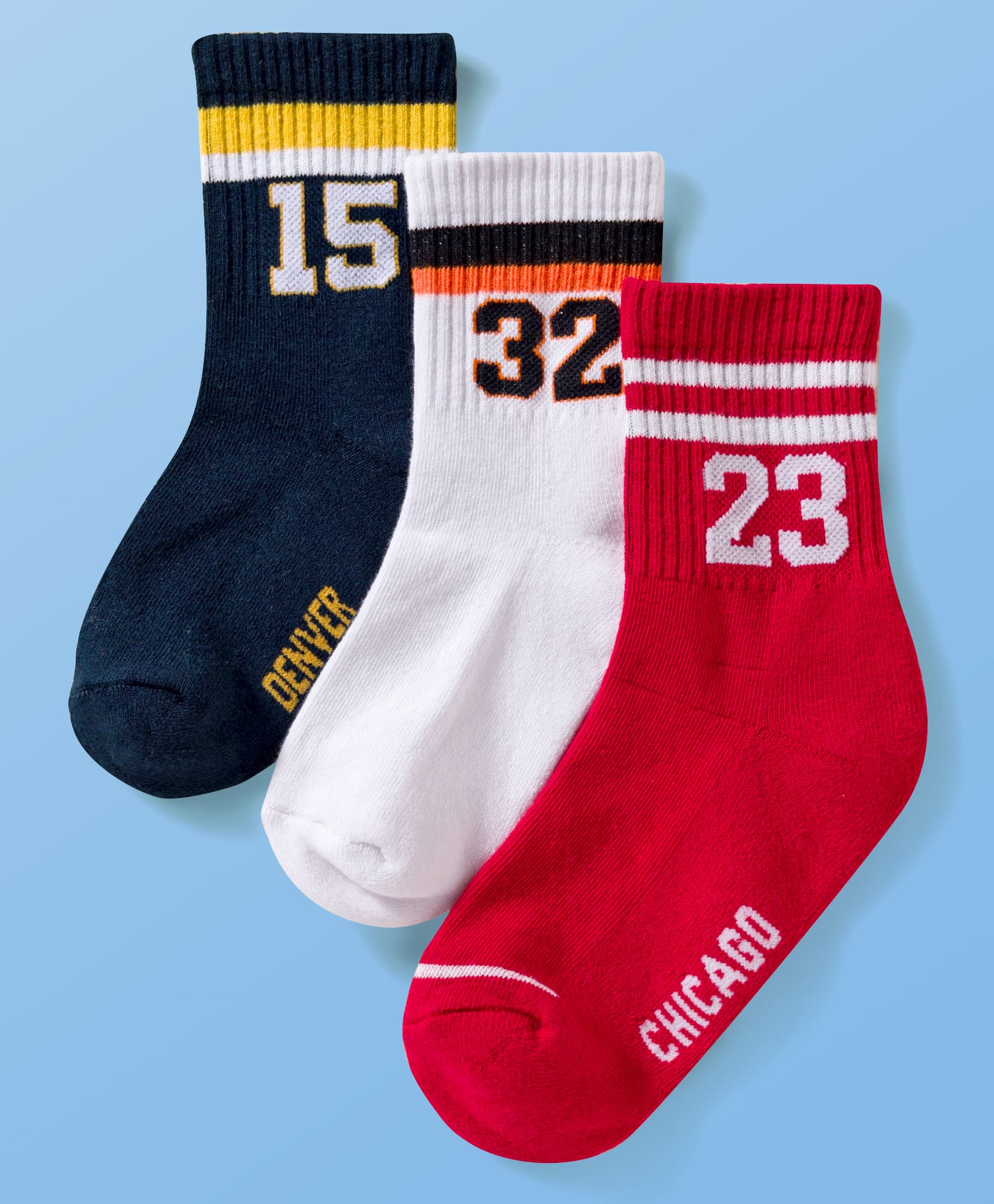 Pine Active Cotton Lycra Terry Knit Breathable Calf Length Athletic Socks with Number Design Pack of 3 - White Red & Black
