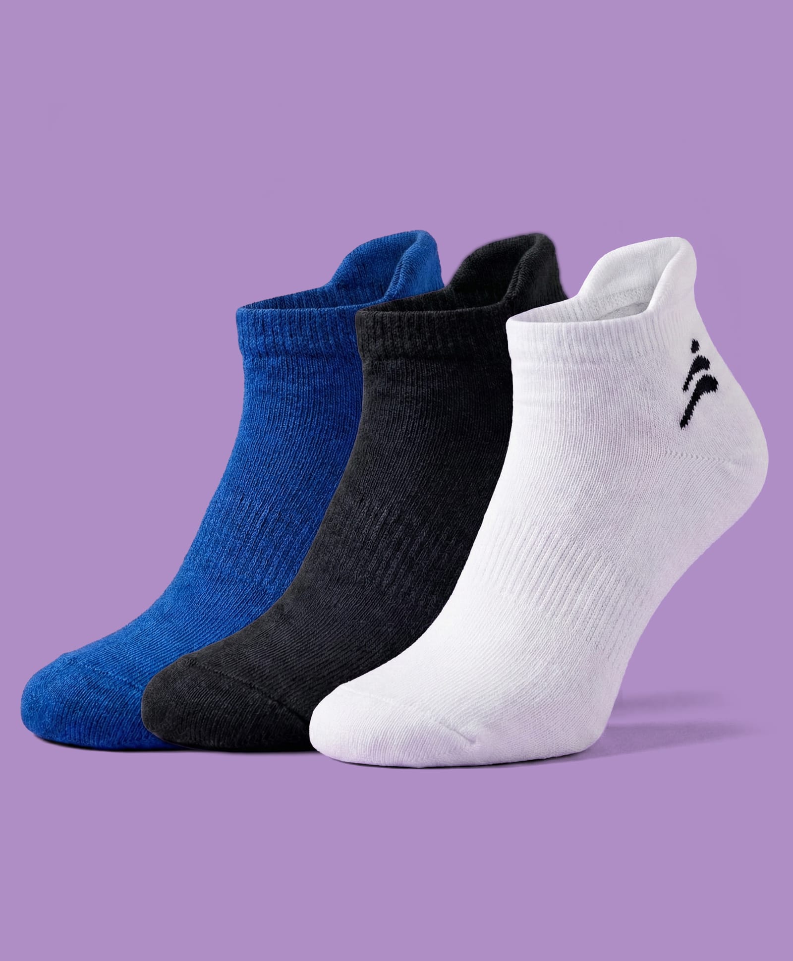 Pine Active Cotton Lycra Terry Knit Breathable Ankle Length Solid Athletic Socks Pack of 3 - White Blue & Black-picture-17