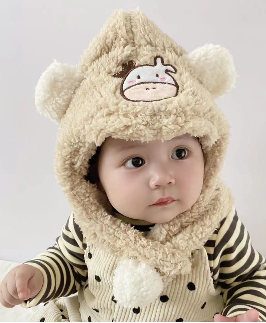 Babymoon Cow Patch Detailed Cap With Attached Earmuffs - Khaki - Circumference - 48-54 Cms-image-31