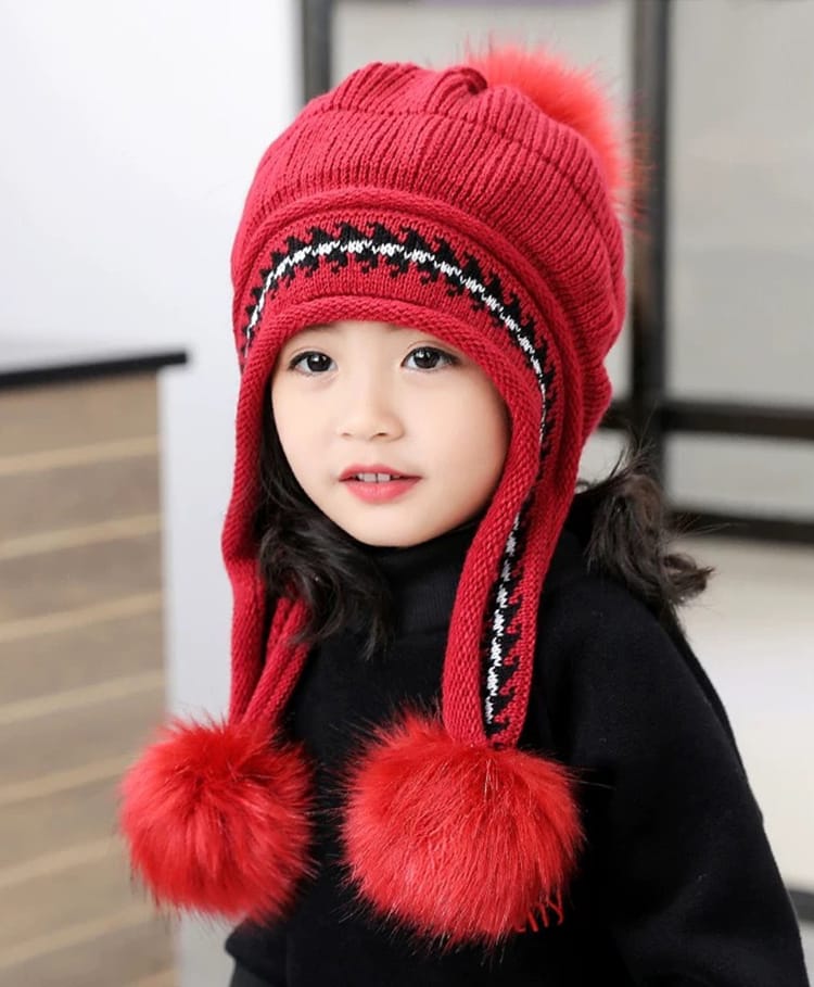 Babymoon Pom Pom Embellished Ear Flap Cap - Red-image-37