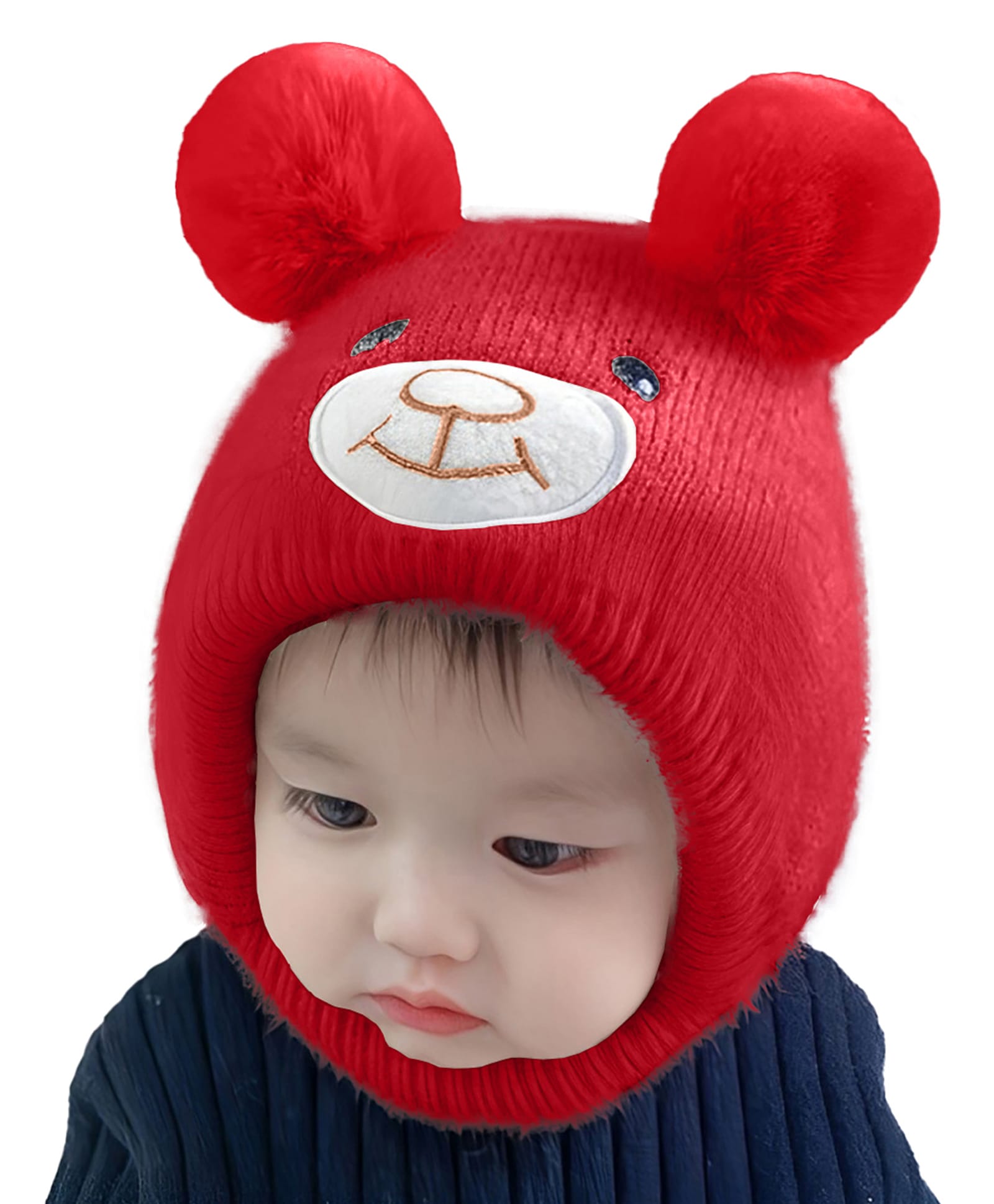 Babymoon Woven Teddy Designed Winter Cap - Red - Circumference 18 Inches-image-8