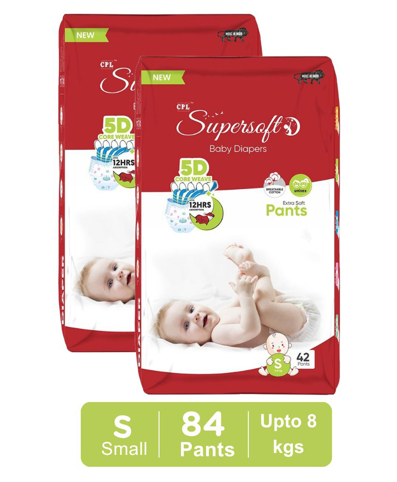 CPLsupersoft Baby Diaper Pant Style | Up to 12 Hours Absorption | 3 - 8 Kg | Pack of 2 - S (84 Pieces)-image-41