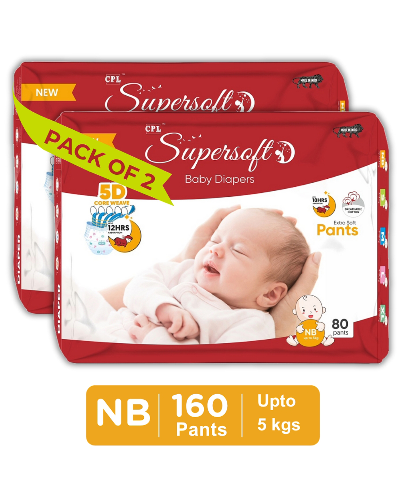 CPLsupersoft Baby Pants Diapers | Complete Comfort | New Born | Pack of 2 - New Born (160 Pieces)-image-2