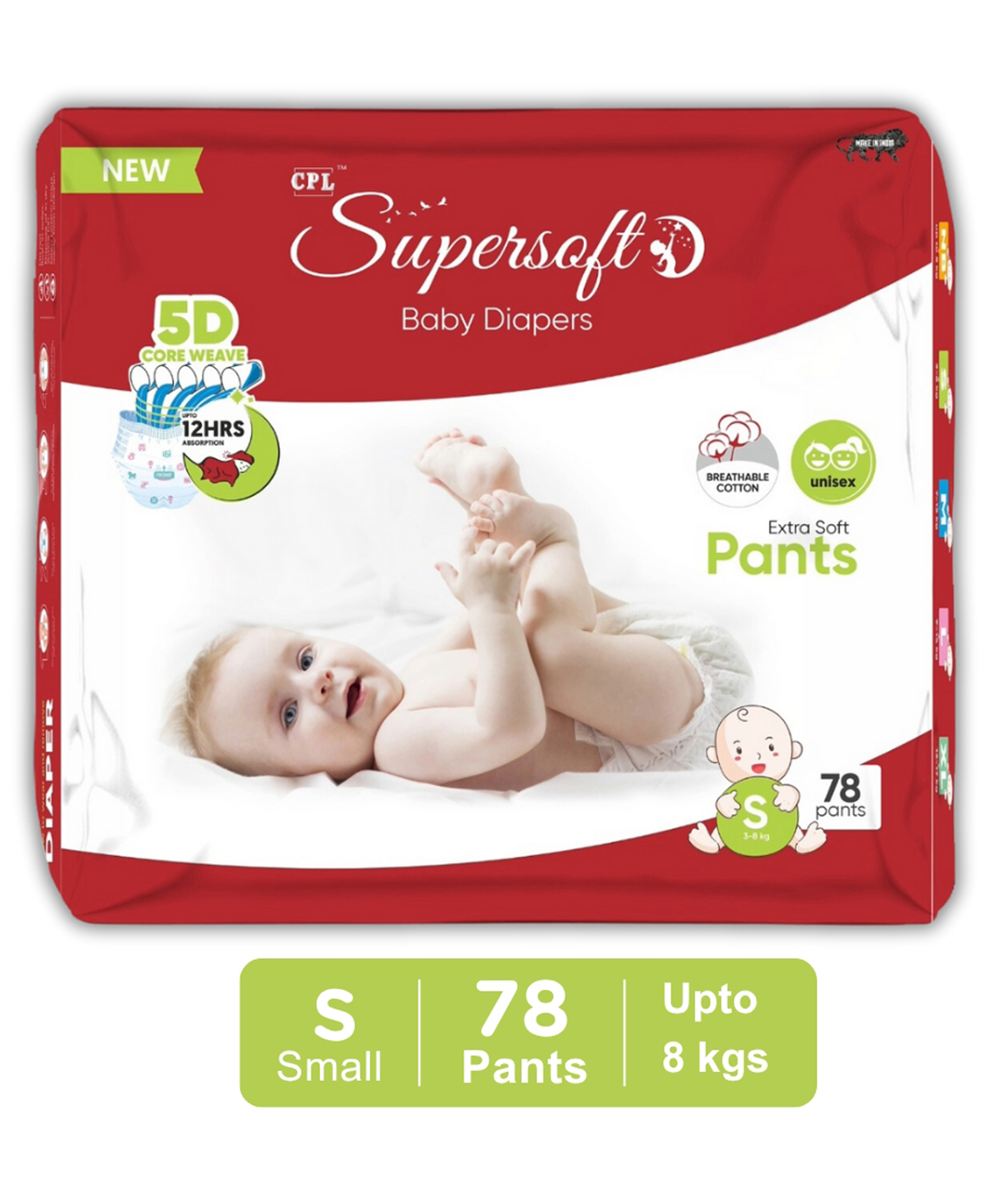 CPLsupersoft Pant Style Baby Diaper | Extra Dry | Small | Upto 8 Kg| Pack of 1 - S (78 Pieces)-image-32