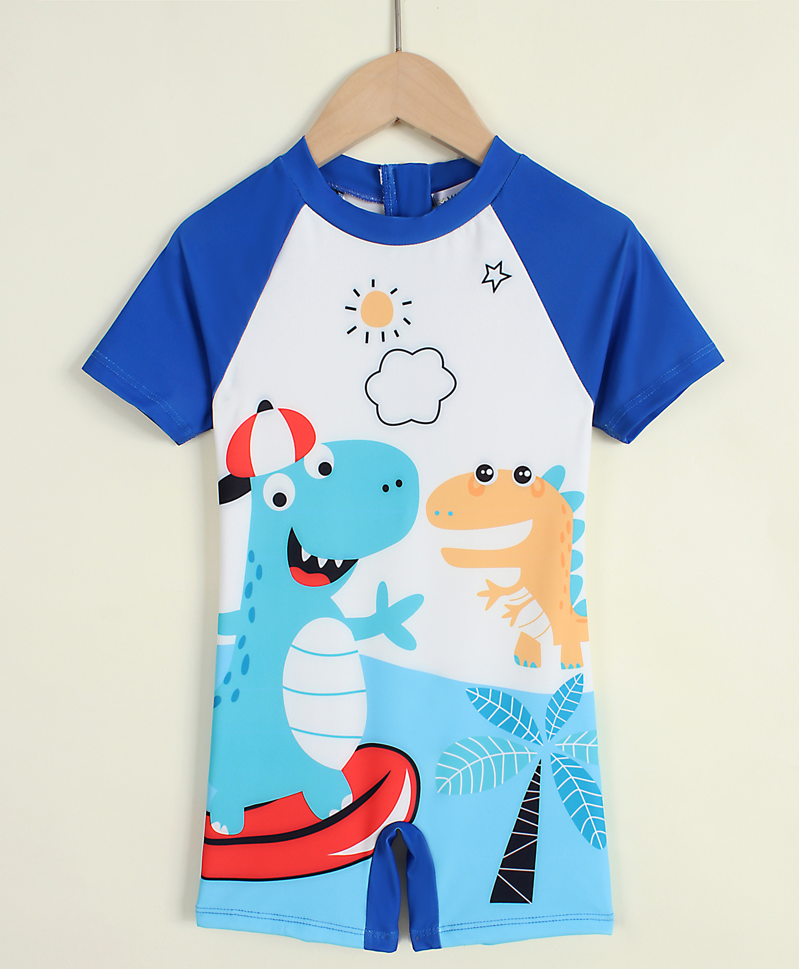 Mark & Mia Half Raglan Sleeves Legged Swimsuit with Dino Print - White & Blue-picture-24