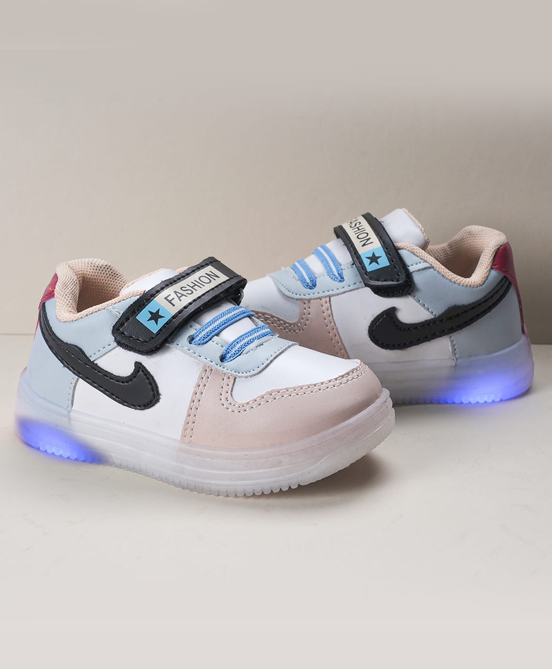 FEETWELL SHOES Colour Blocked Velcro Closure LED Shoes - Peach-picture-22