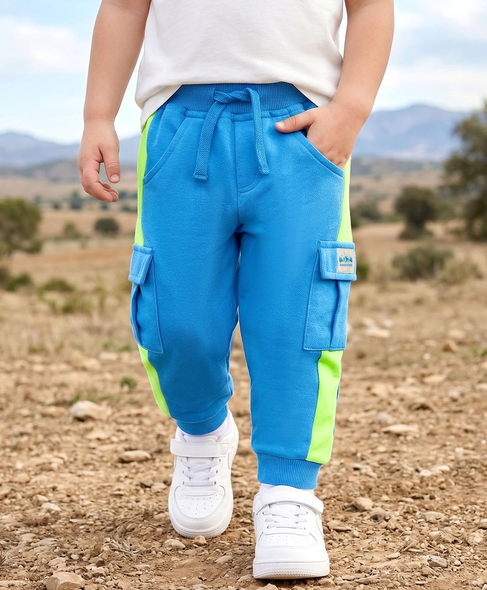 Babyhug Looper Knit Full Length Lounge Pant With Text Badge - Blue-picture-21