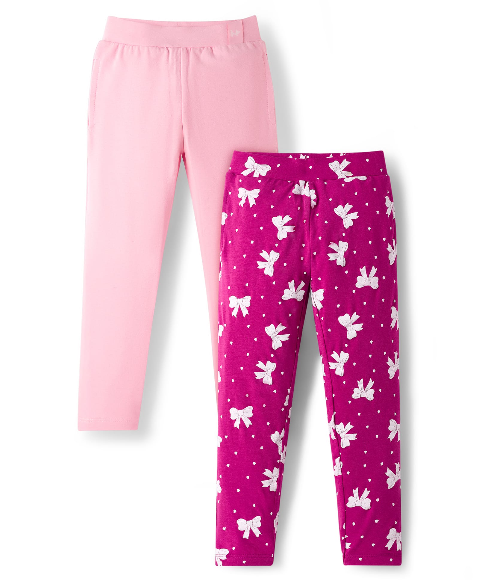 Honeyhap Premium Cotton Elastane Knit Full Length Leggings With Bio Finish & Bow Print Pack Of 2 - Pink & Festival Fuchsia-picture-27