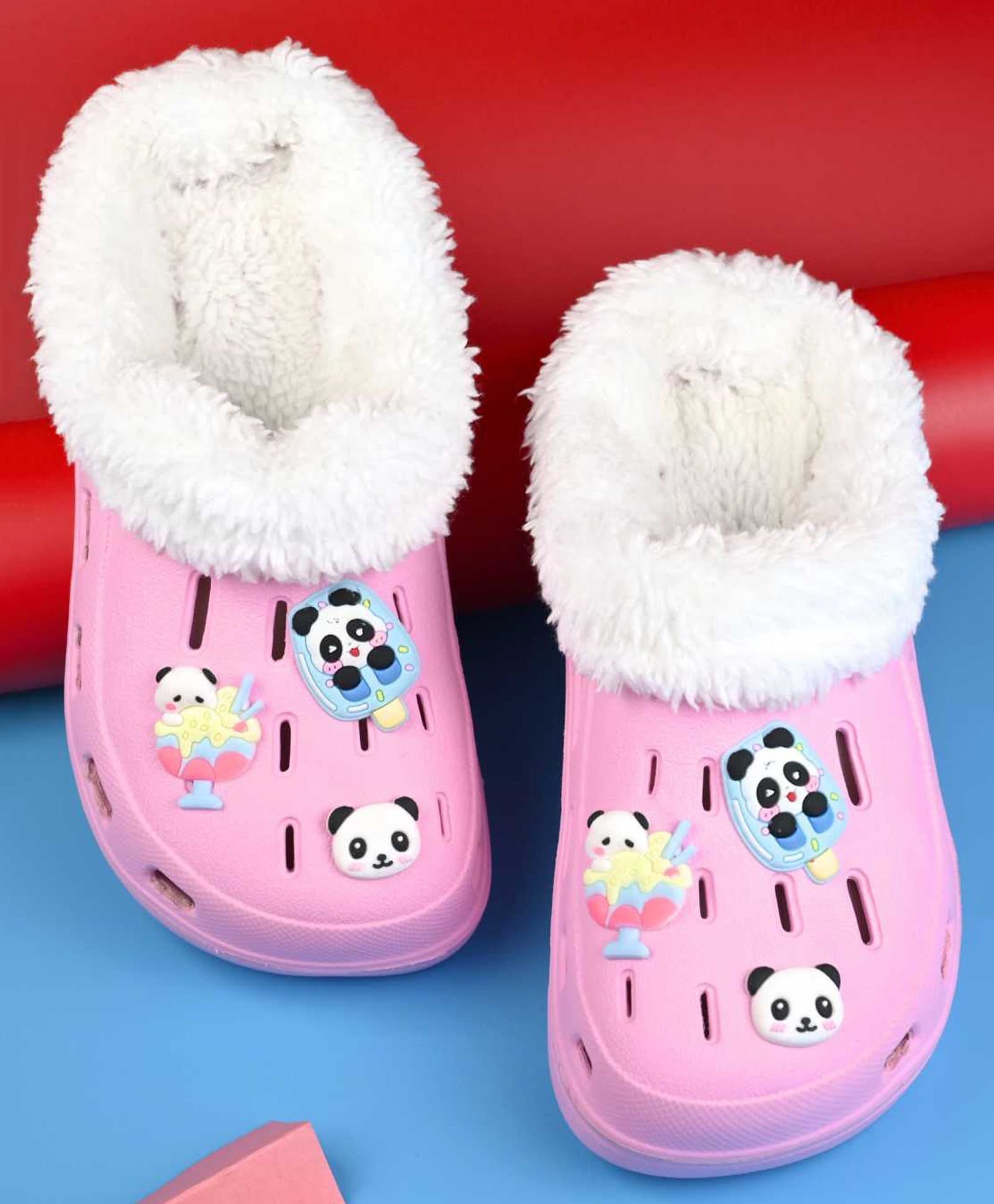 Yellow Bee Panda Applique Detailed Perforated Plush Line Detailed Clogs - Pink-picture-8