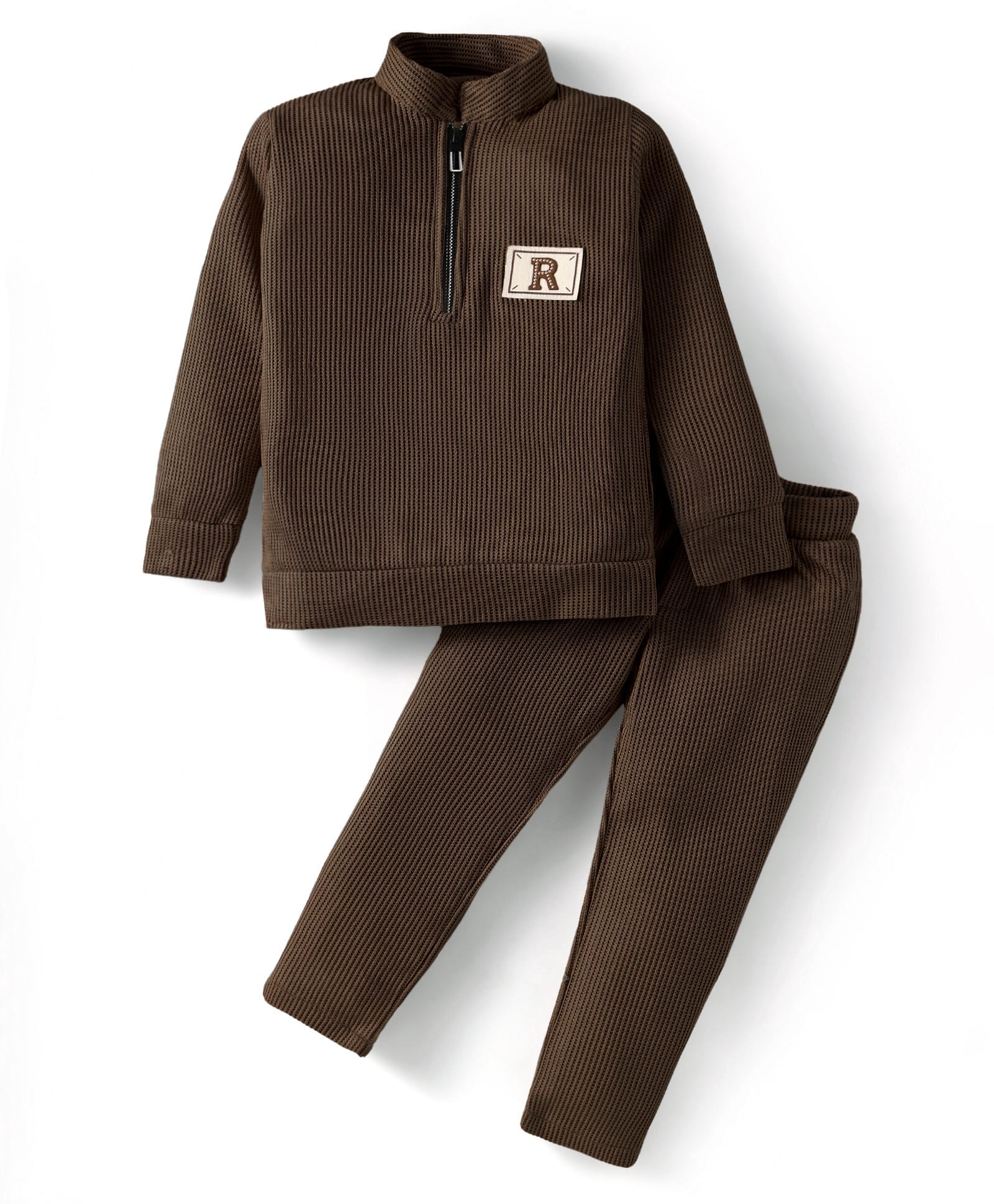 Rikidoos Full Sleeves R Text Patch Detailed Coordinating Pullover & Joggers Set - Dark Olive-picture-14
