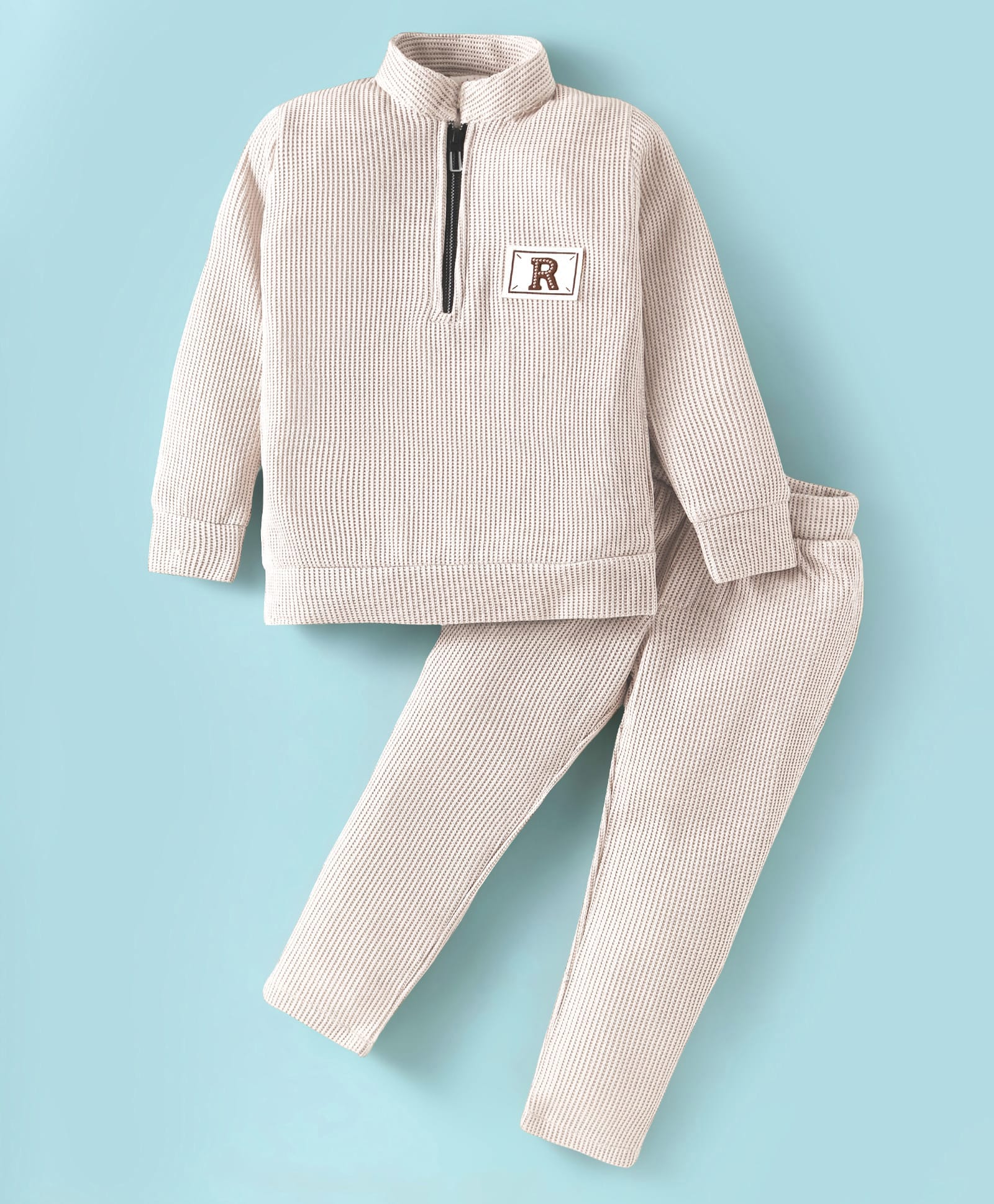 Rikidoos Full Sleeves R Text Patch Detailed Coordinating Pullover & Joggers Set - Off White-picture-20