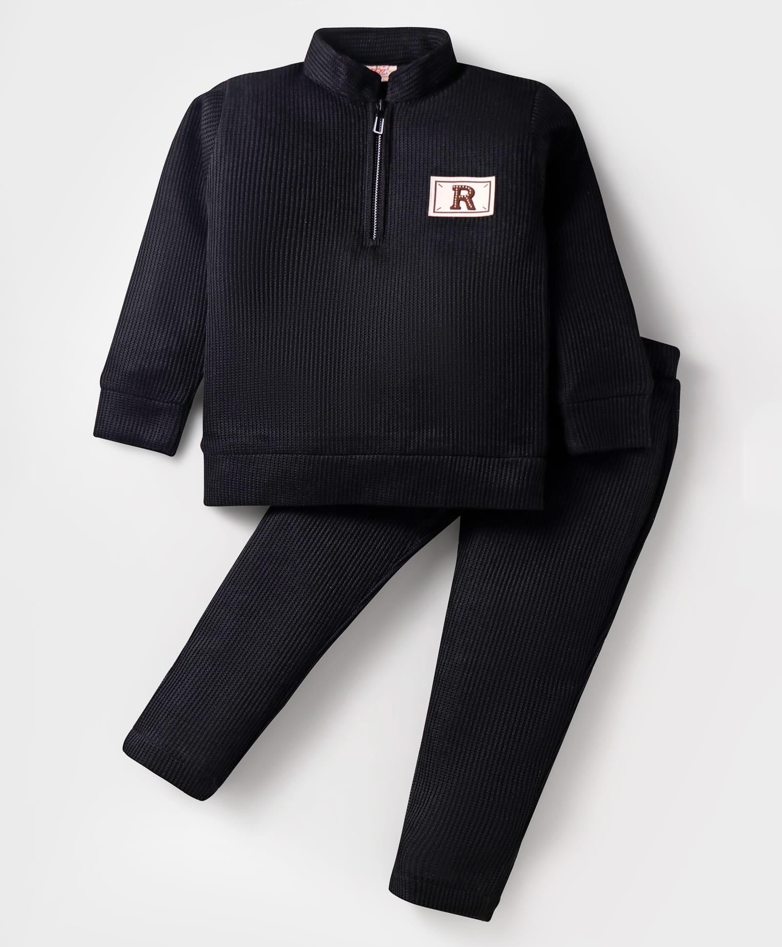 Rikidoos Full Sleeves R Text Patch Detailed Coordinating Pullover & Joggers Set - Black-picture-22