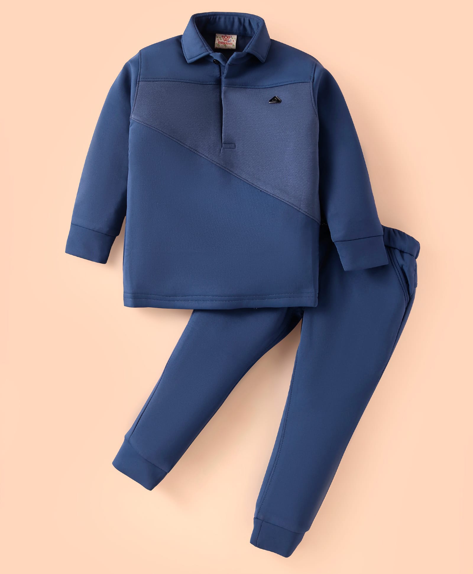 Rikidoos Full Sleeves Metal Applique Detailed Colour Blocked Pullover & Joggers Set - Navy Blue-picture-20