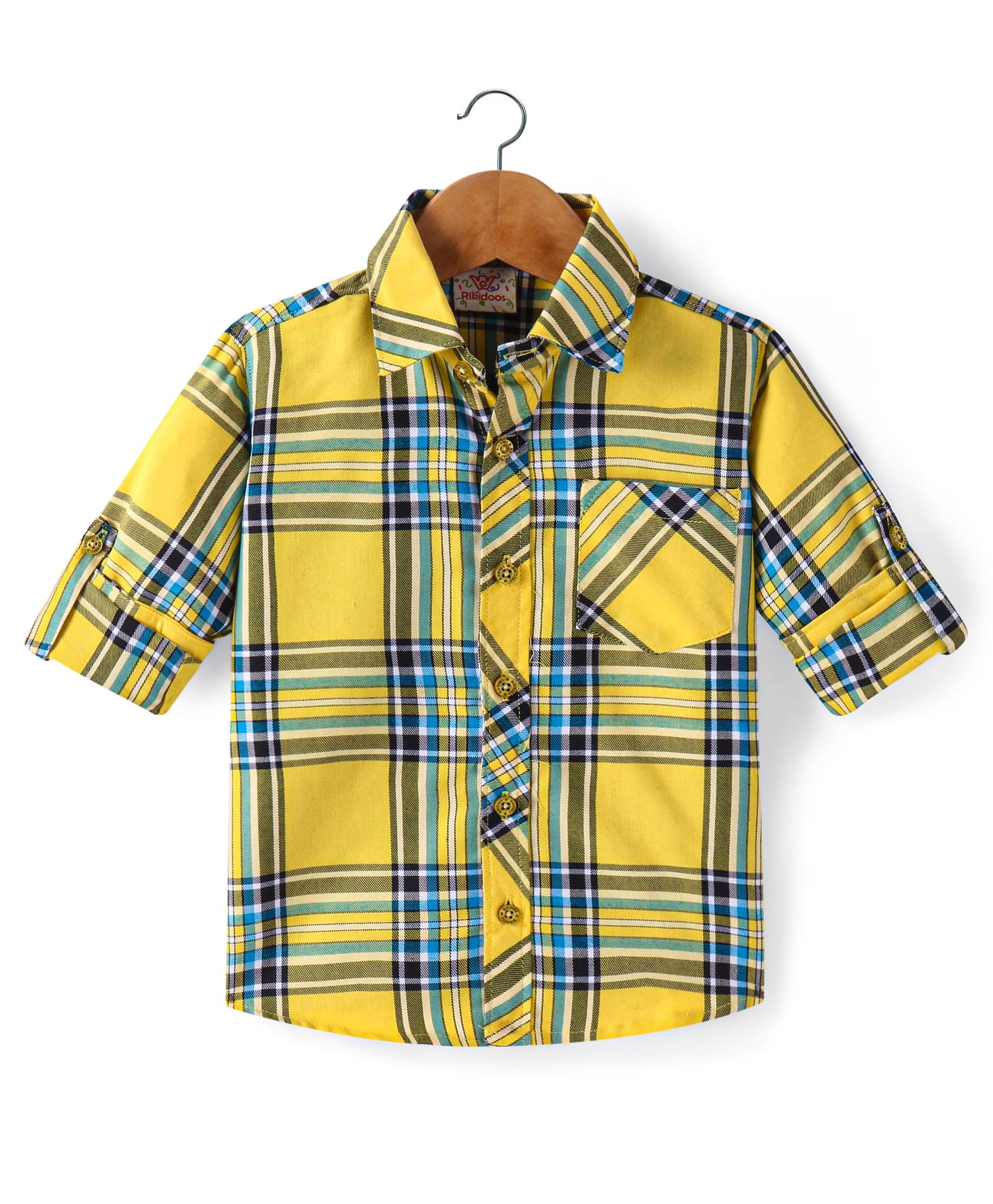 Rikidoos Full Sleeves Checked Shirt - Yellow-image-0