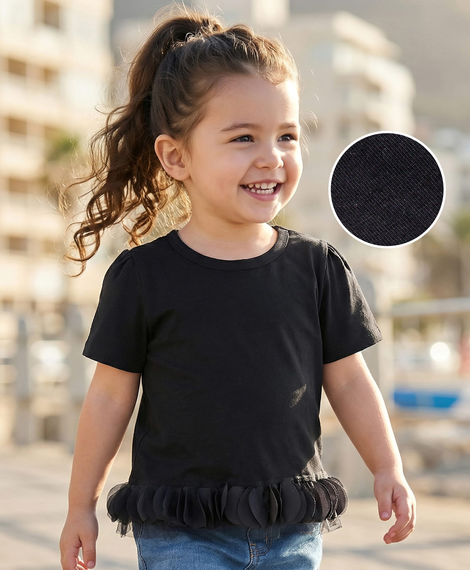 Mark & Mia Half Sleeves Solid Top With Applique - Black-picture-20