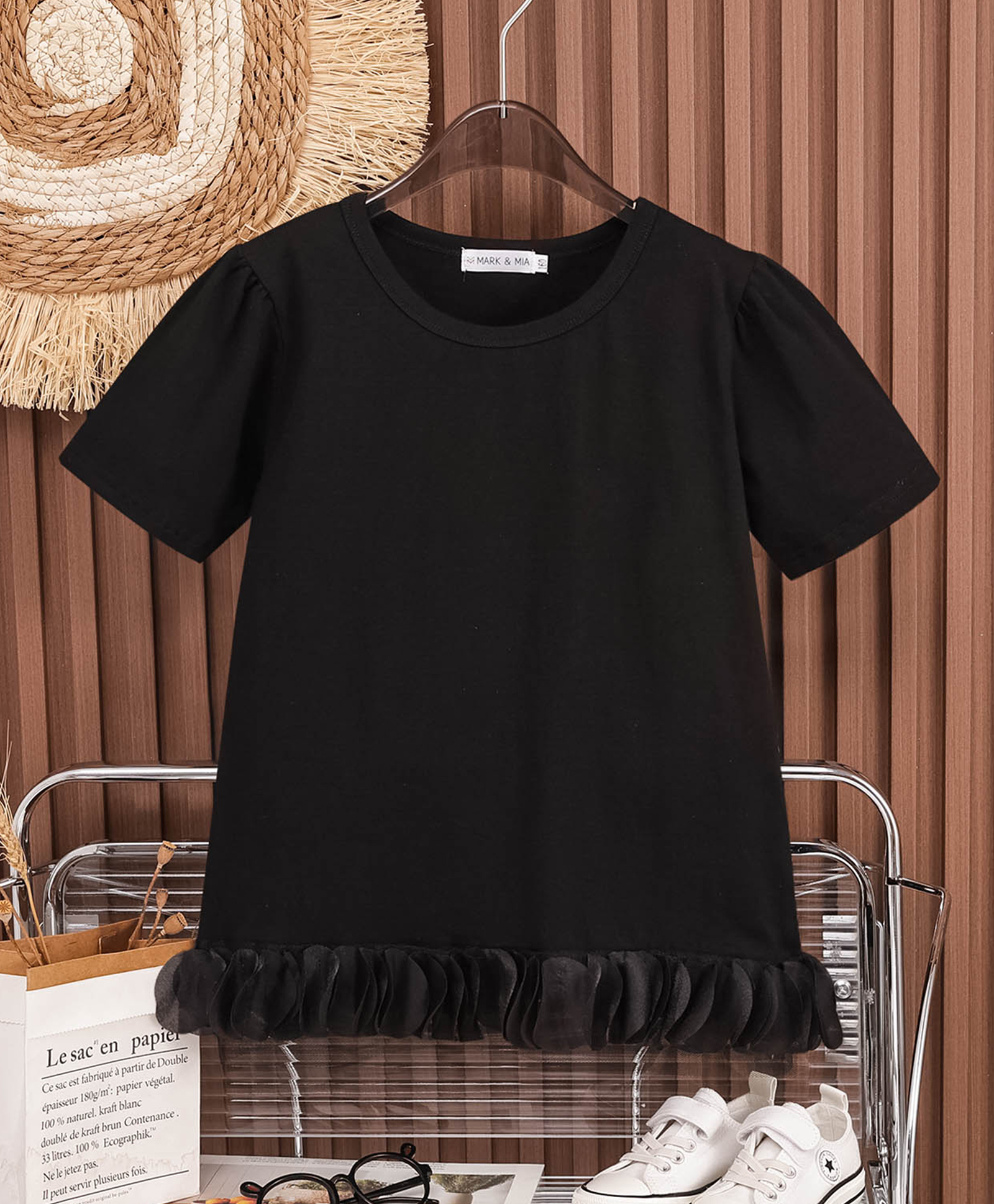 Mark & Mia Cotton Half Sleeves Solid Top - Black-picture-22