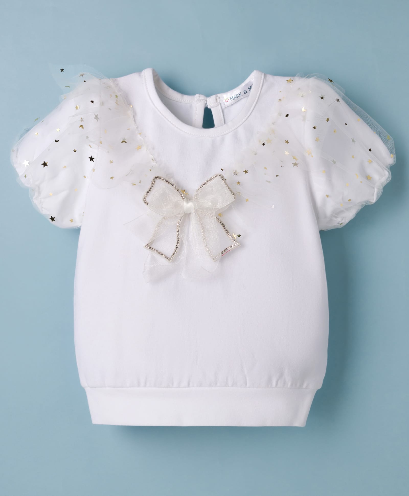 Mark & Mia Half Sleeves Top With Bow Applique - White-image-24
