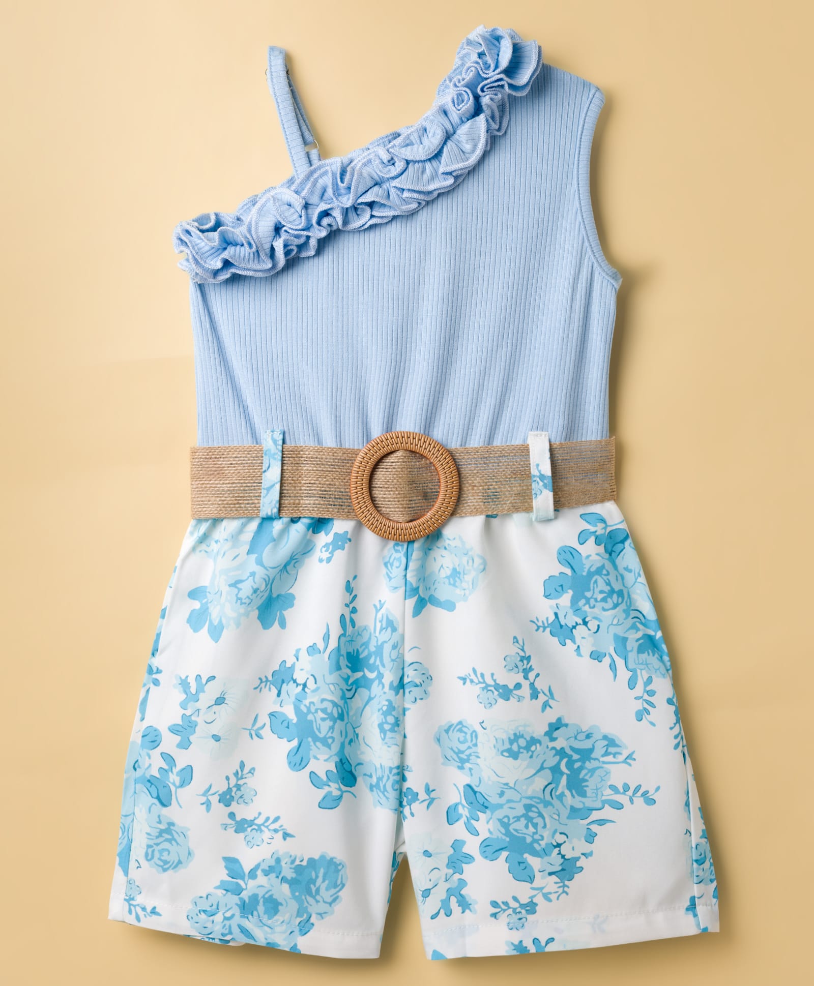 Mark & Mia Sleeveless Jumpsuit With Floral Applique & Belt - Blue-image-25
